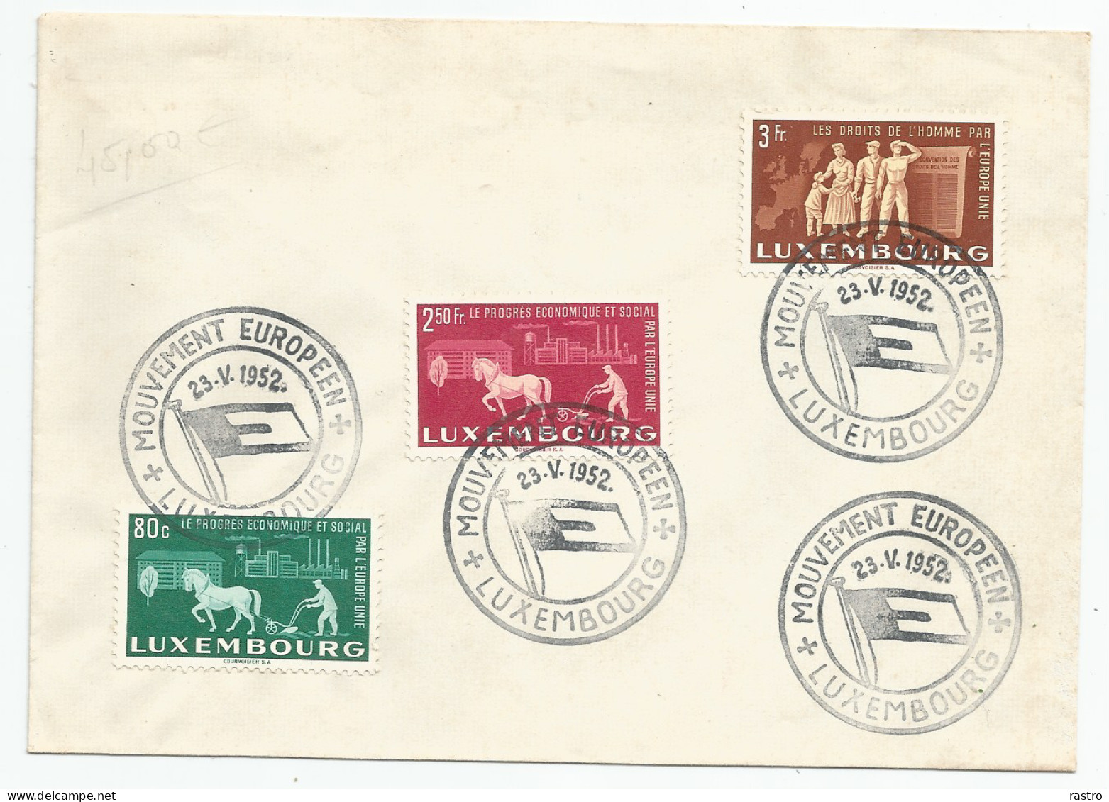 3 TP De La Série "Europe Unie" (1951) Sur Enveloppe Non-adressée ,  O  "Mouvement Européen"  (1952) - Storia Postale