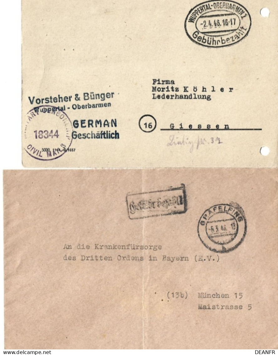 D - Allemagne : Lettres Et Entiers Postaux : Frais Payés 1945-1948 : émissions D'urgences. - Notausgaben Amerikanische Zone