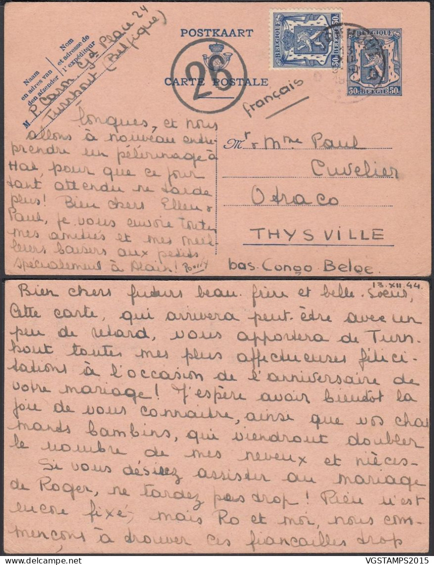 Congo Belge 1944- Entier Postal Sur Carte Postale De Turnhout -Belgique Vers Thysville-Bas Congo Belge.  (EB) AR-01880 - Oblitérés