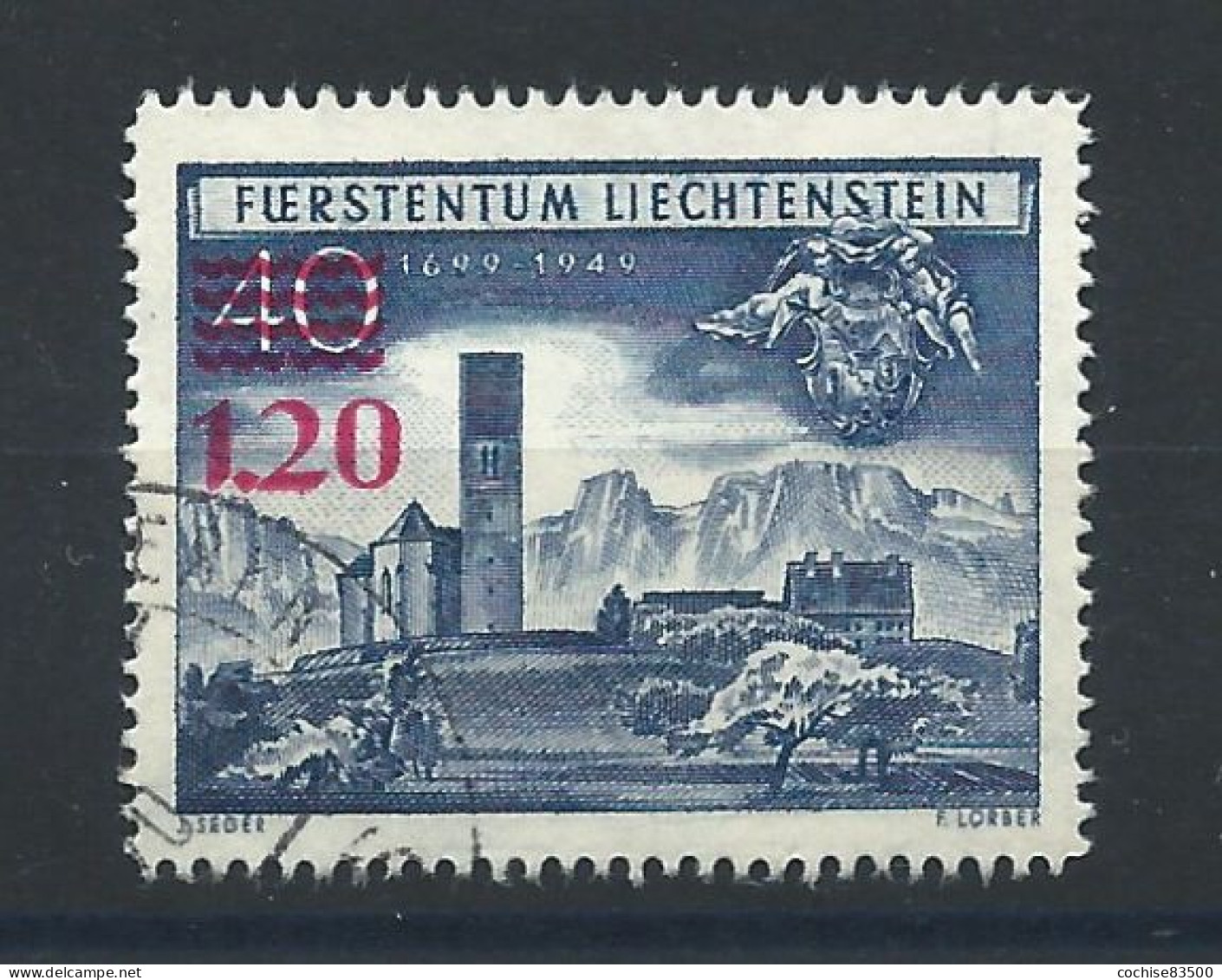 Liechtenstein N°271 Obl (FU) 1952 - Timbre Surchargé "Église De Bendem" - Gebraucht