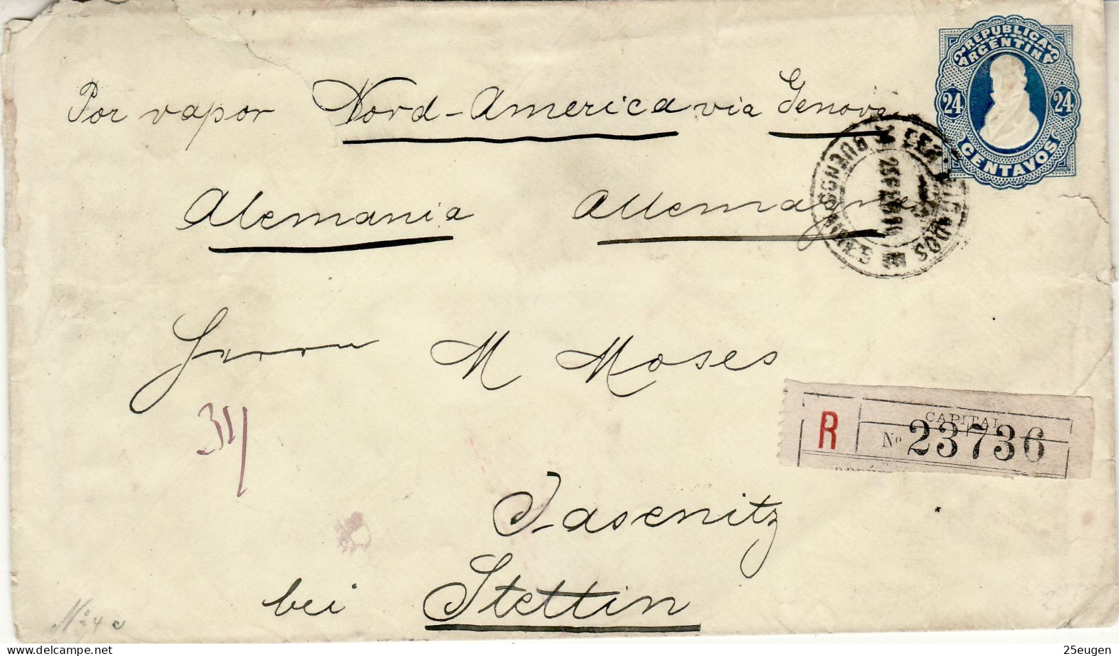 ARGENTINA 1890 R - LETTER SENT FROM BUENOS AIRES TO STETTIN / SZCZECIN / - Brieven En Documenten