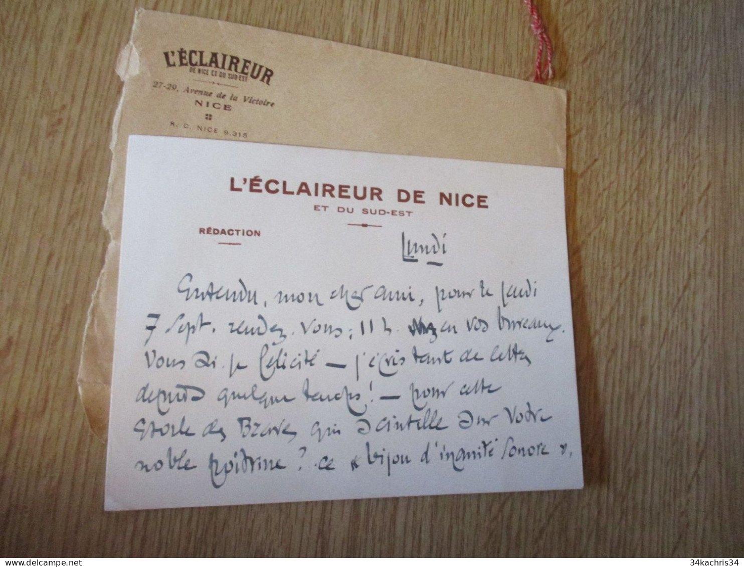 F5 Pièce Autographe Signée Léon MAUREVERT MAUREVEST ? L'éclaireur  De Nice Rédacteur - Schriftsteller