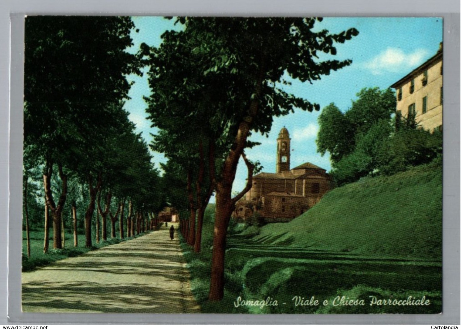 CARTOLINA   SOMAGLIA VIALE E CHIESA PARROCCHIALE - Lodi