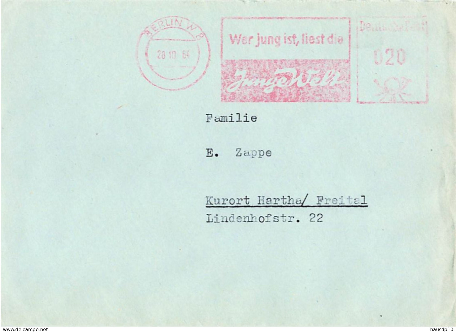 DDR Brief AFS Junge Welt 1964 Berlin - Machines à Affranchir (EMA)