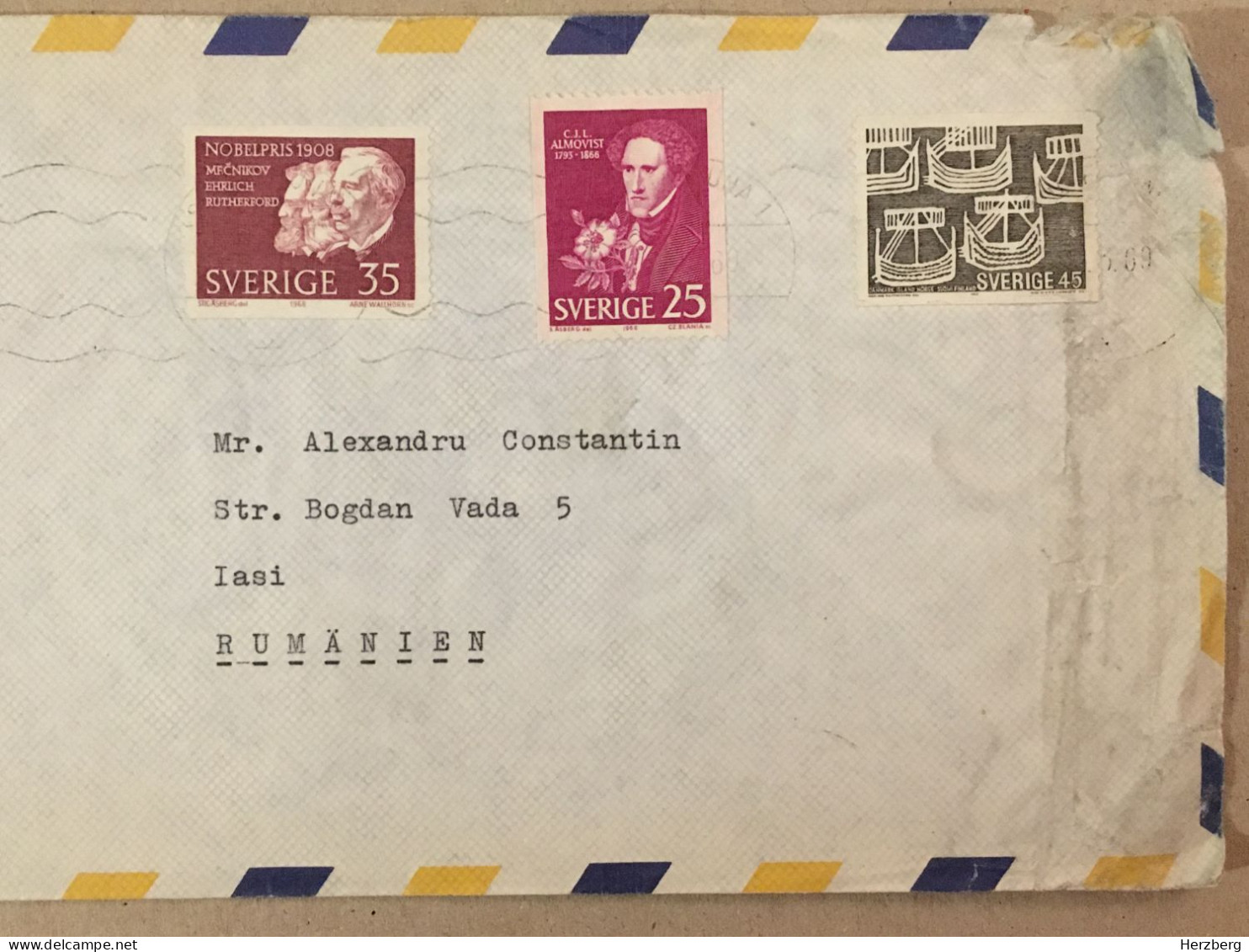 Sweden Sverige 1969 Philatelic Cover Alfred Nobel Prize Mecknikov Ehrlich Rutherford 1908 Carl Jonas Love Almqvist - Briefe U. Dokumente