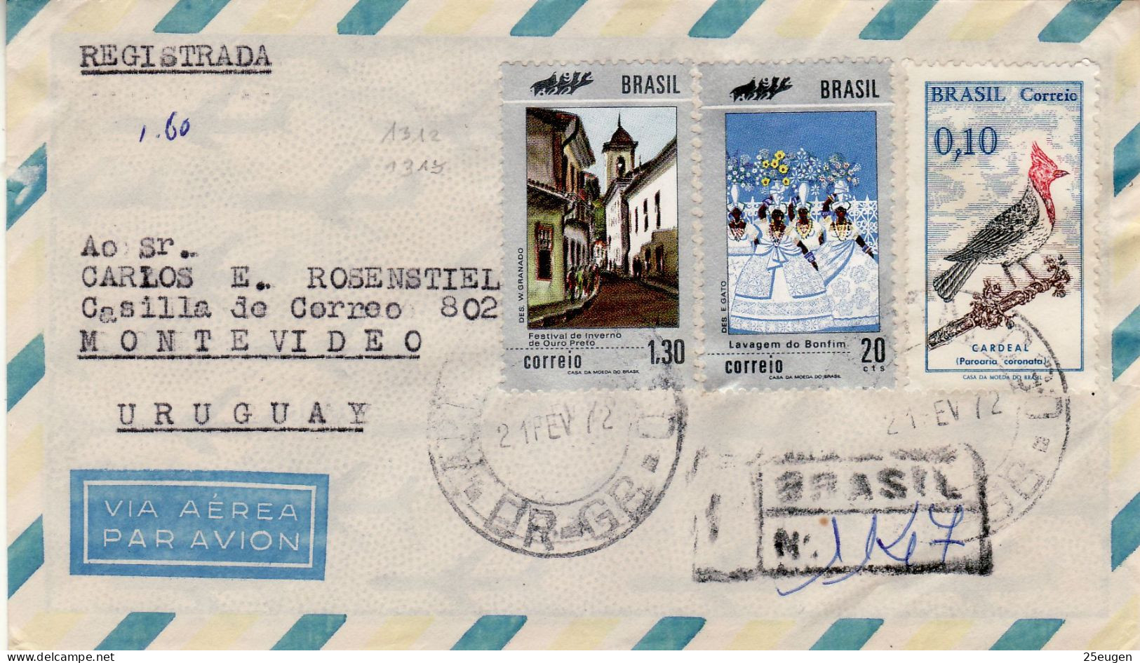 BRAZIL 1972 AIRMAIL R -  LETTER SENT TO MONTEVIDEO - Brieven En Documenten