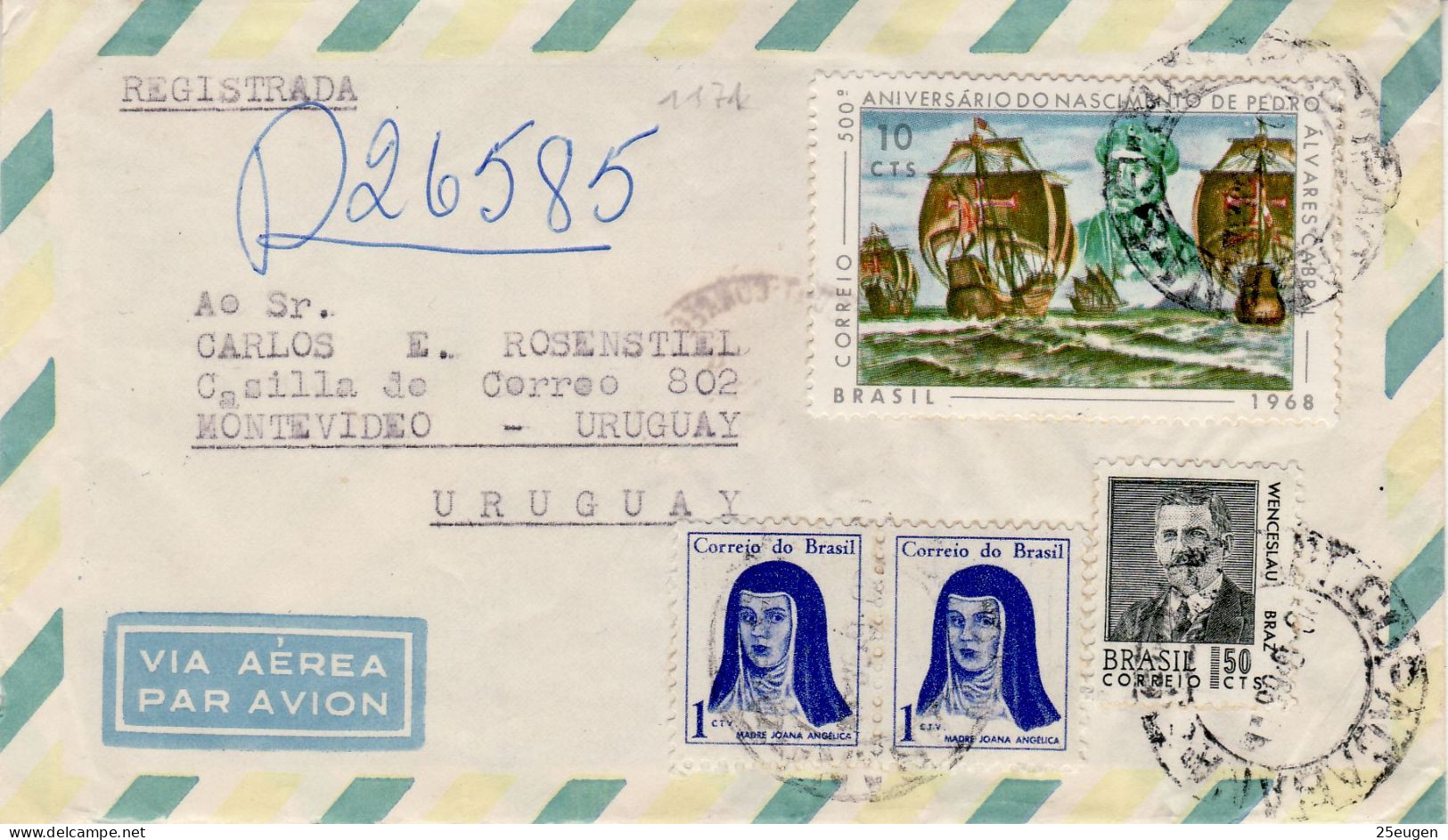 BRAZIL 1968 AIRMAIL R - LETTER SENT TO MONTEVIDEO - Covers & Documents