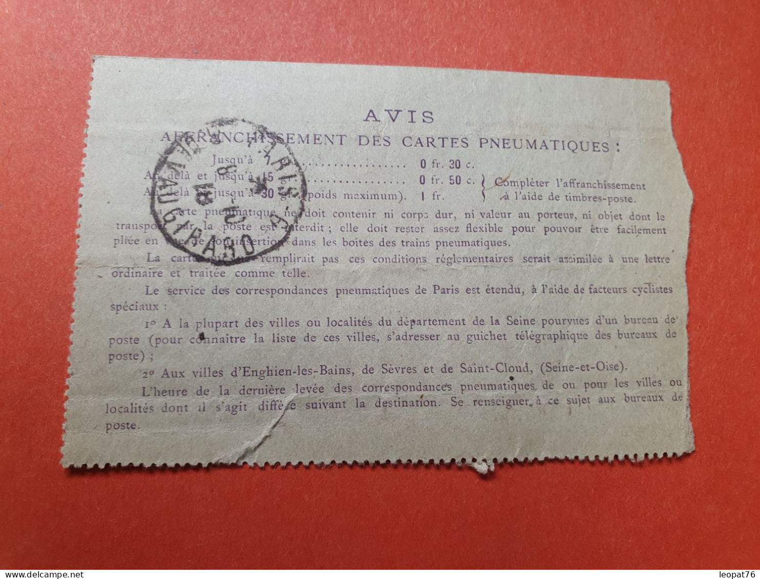 Carte Lettre Pneumatique De Paris Pour Paris En 1918 - Réf 3181 - Pneumatische Post