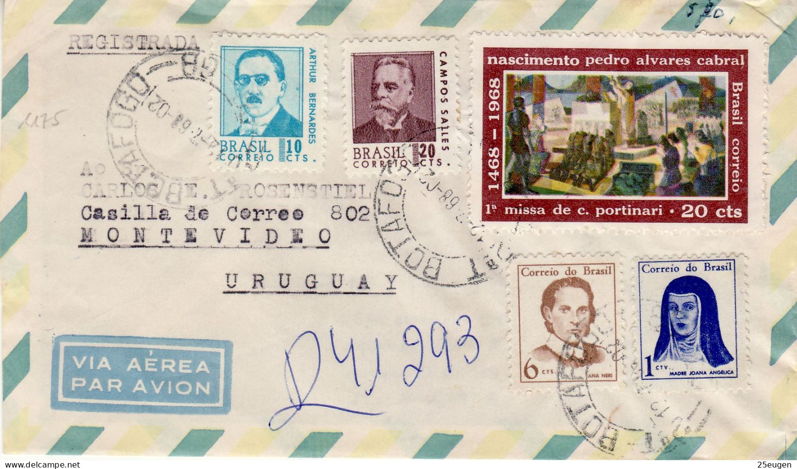 BRAZIL 1968 AIRMAIL R - LETTER SENT TO MONTEVIDEO - Briefe U. Dokumente
