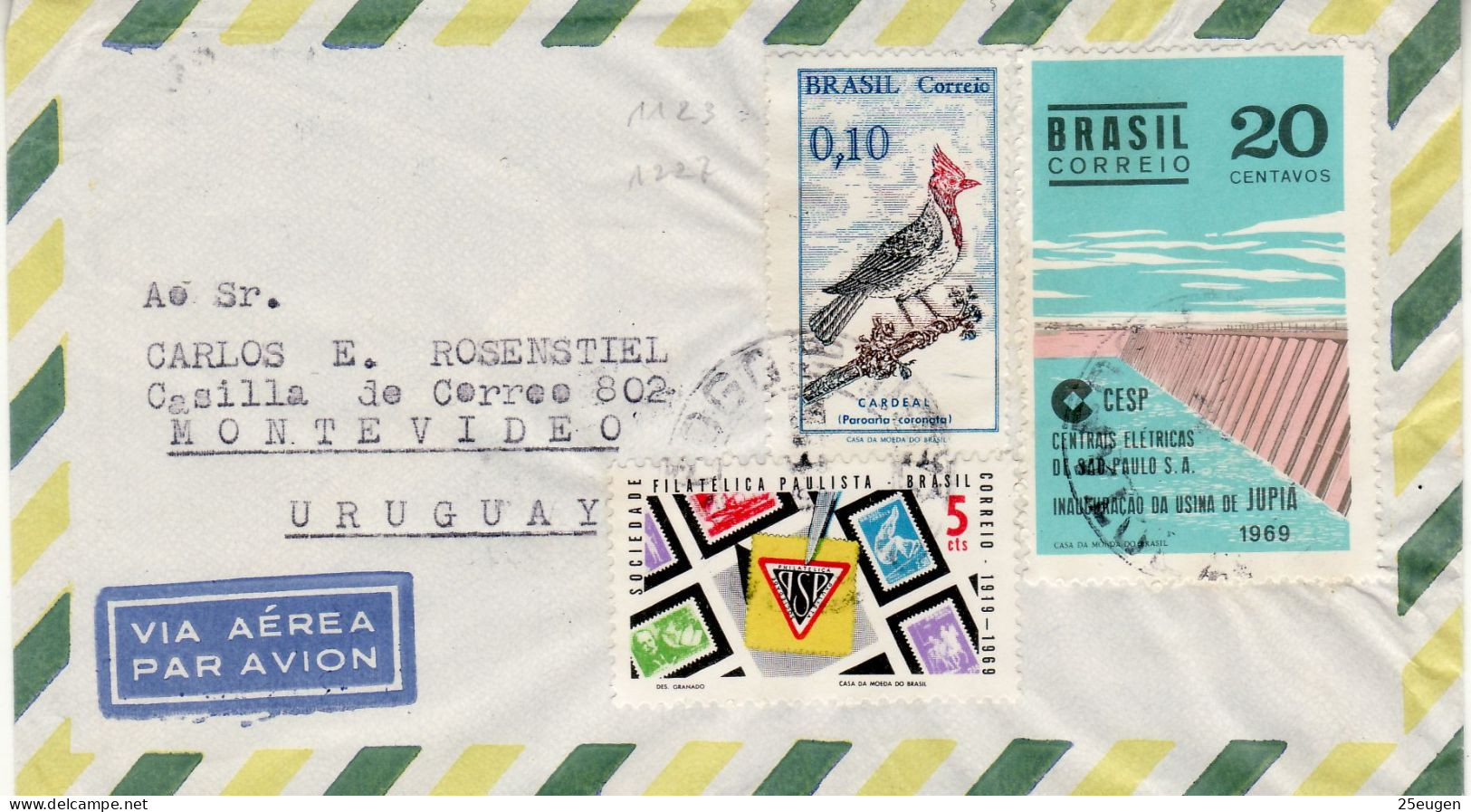 BRAZIL 1969 AIRMAIL  LETTER SENT TO MONTEVIDEO - Lettres & Documents