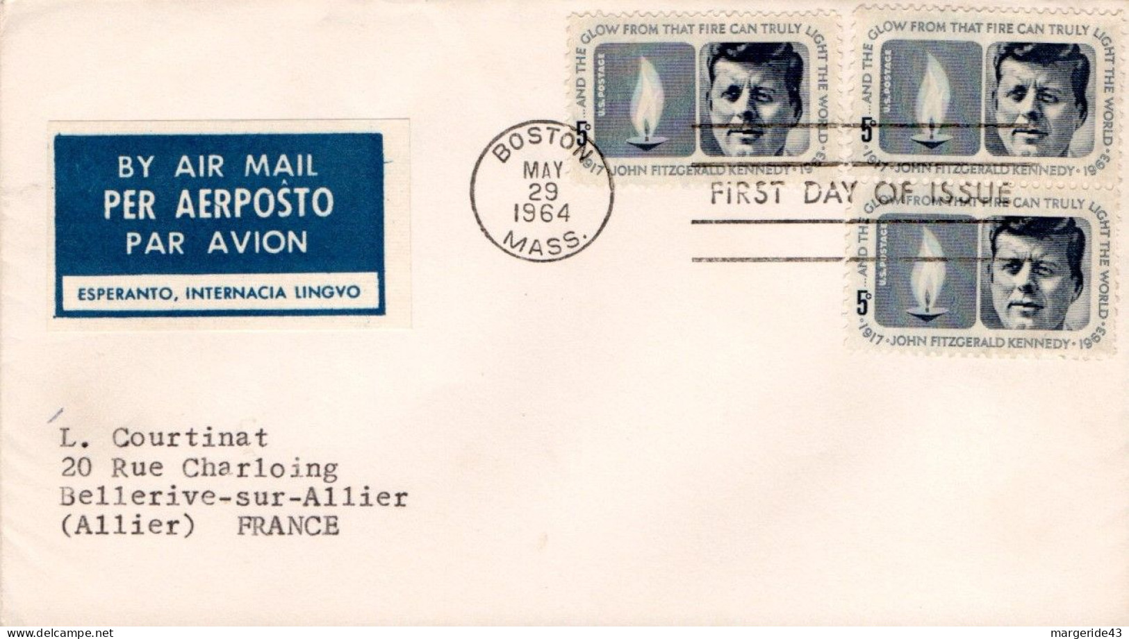 USA ETATS UNIS LETTRE FDC 1964 J F KENNEDY POUR LA FRANCE - 1961-1970