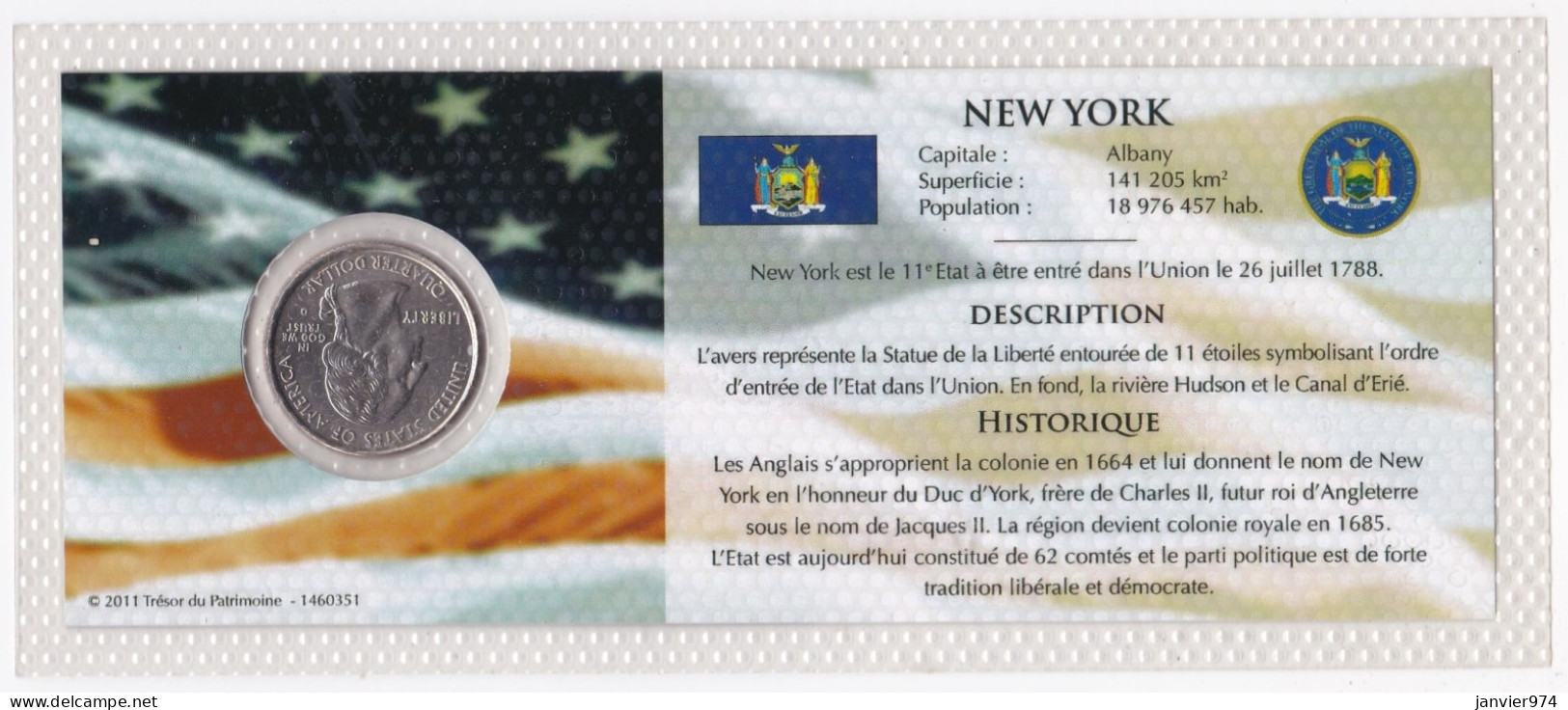 New York Quarter Dollar 2001 D Denver, Georges Washington, Cupronickel, UNC, KM# 318 - 1999-2009: State Quarters