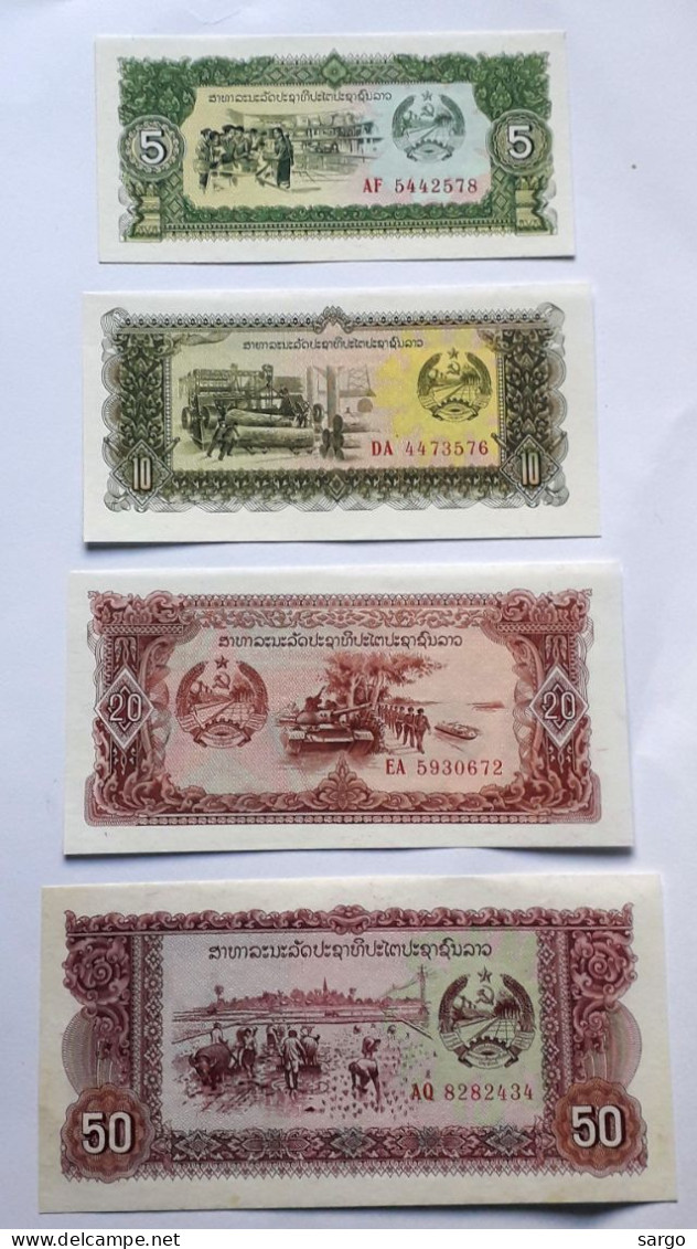 LAOS -1,10,20,50 KIP - P FROM 26 TO 29 (1979-1988)  -  4 PCS - UNC - BANKNOTES - PAPER MONEY - CARTAMONETA - - Laos