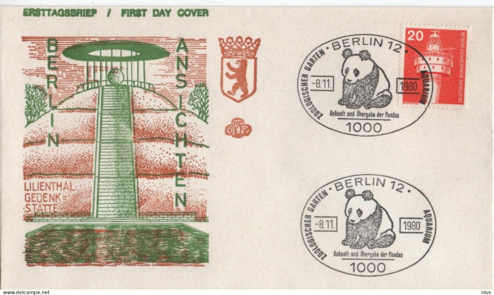 Germany Deutschland 1980 FDC Zoologischer Garten, Zoo, Panda Bear, Canceled In Berlin - 1971-1980