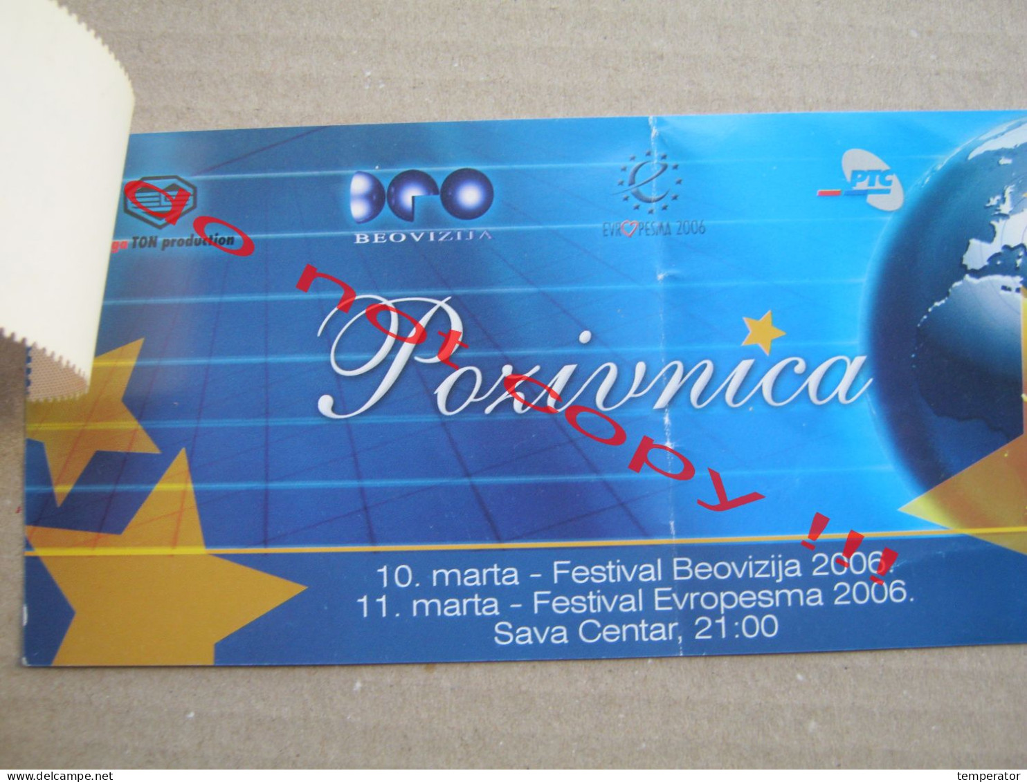 Serbia And Montenegro - EUROSONG Invitation Card CONCERT TICKET / BEOVIZIJA Beograd ( 2006 ) - Entradas A Conciertos