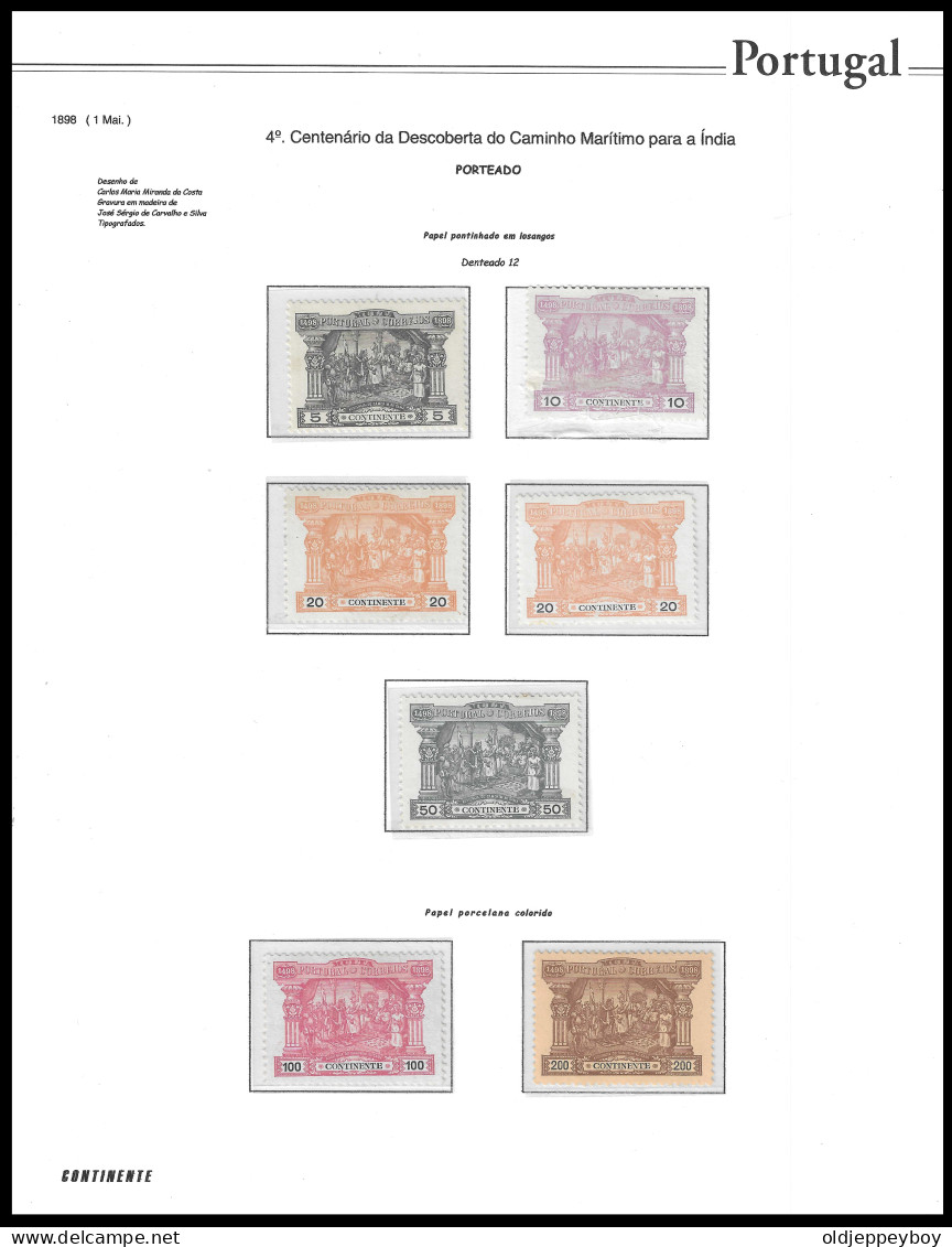 1898 MNH/MH ORIGINAL GUM Portugal # 1/6 Porteado POSTAGE DUE DIFFERENT  PAPER TYPES AND COLOURS  FULL SET SEE SCANS - Unused Stamps