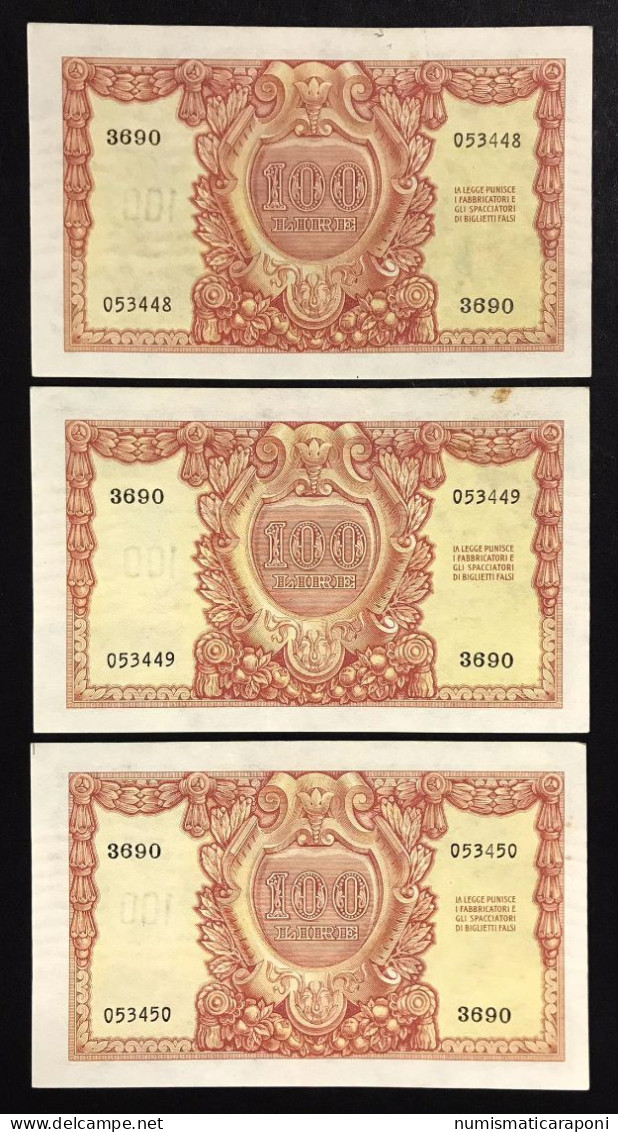 100 Lire 1951 Italia Elmata Di Cristina 3 Es. Consecutivi Q.sup LOTTO 636 - 100 Lire