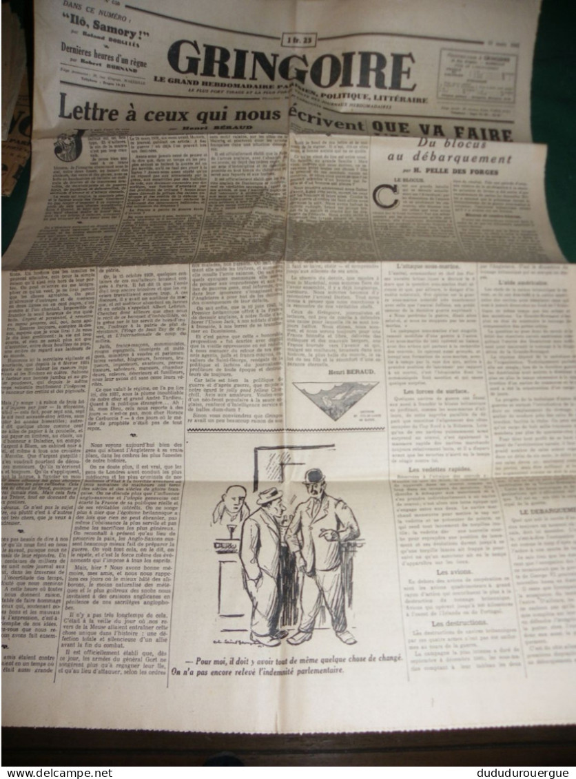 2° GUERRE MONDIALE , LA COLLABORATION ET LA PRESSE , LE JOURNAL GRINGOIRE DU 13 MARS 1941 - Francese