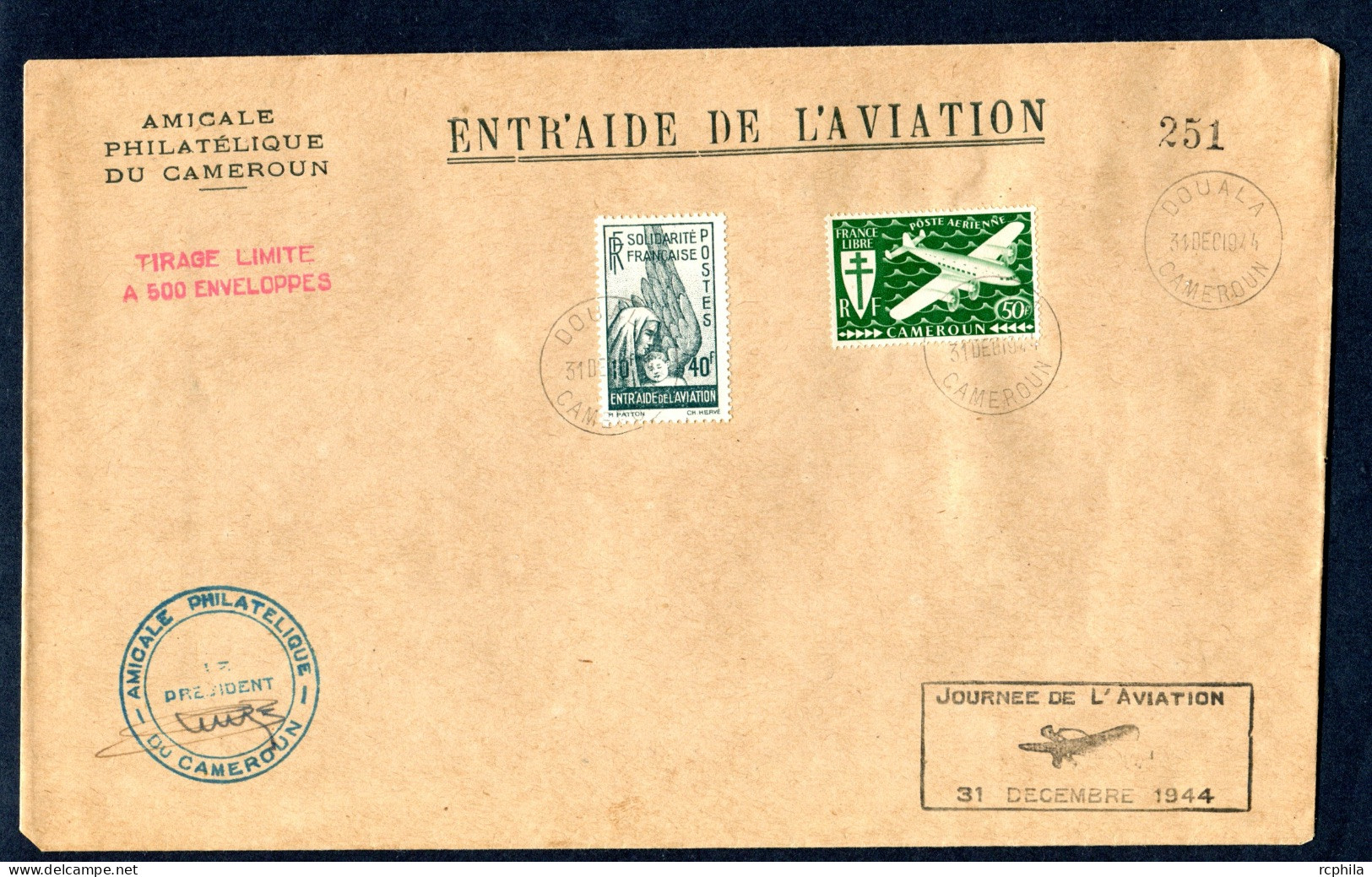 RC 25737 CAMEROUN 1944 ENTRAIDE DE L'AVIATION - TIRAGE LIMITÉ A 500 EXEMPLAIRE TB - Covers & Documents