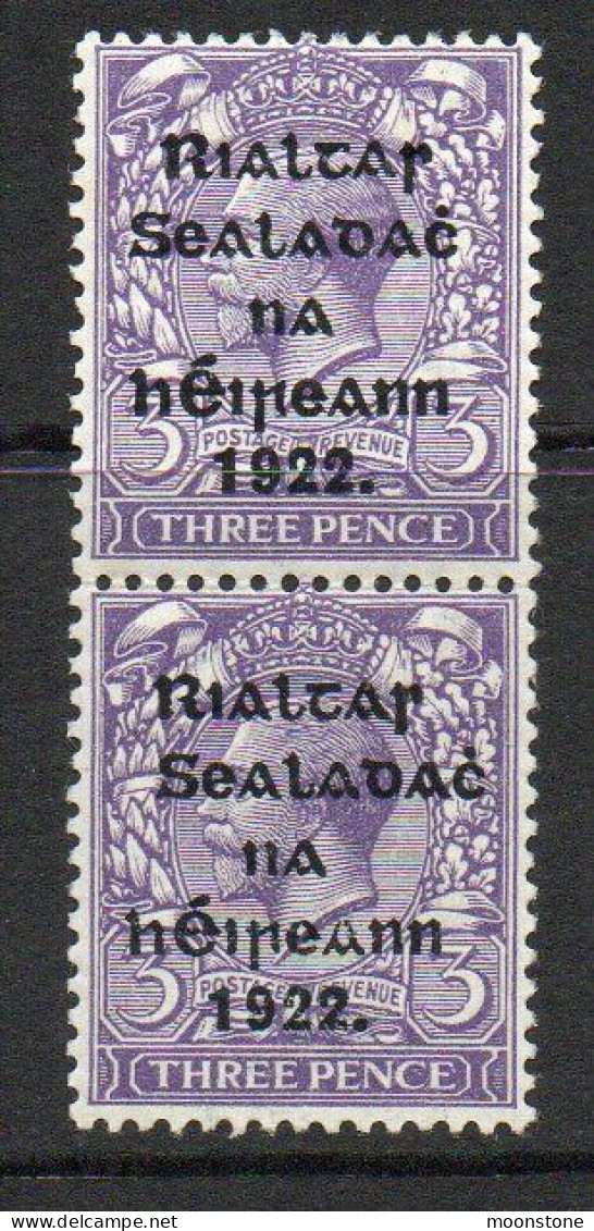 Ireland 1922 Thom Rialtas Overprint On 3d Violet Pair, R Over S Variety Bottom Stamp, Hinged At Top, SG 36 - Ungebraucht