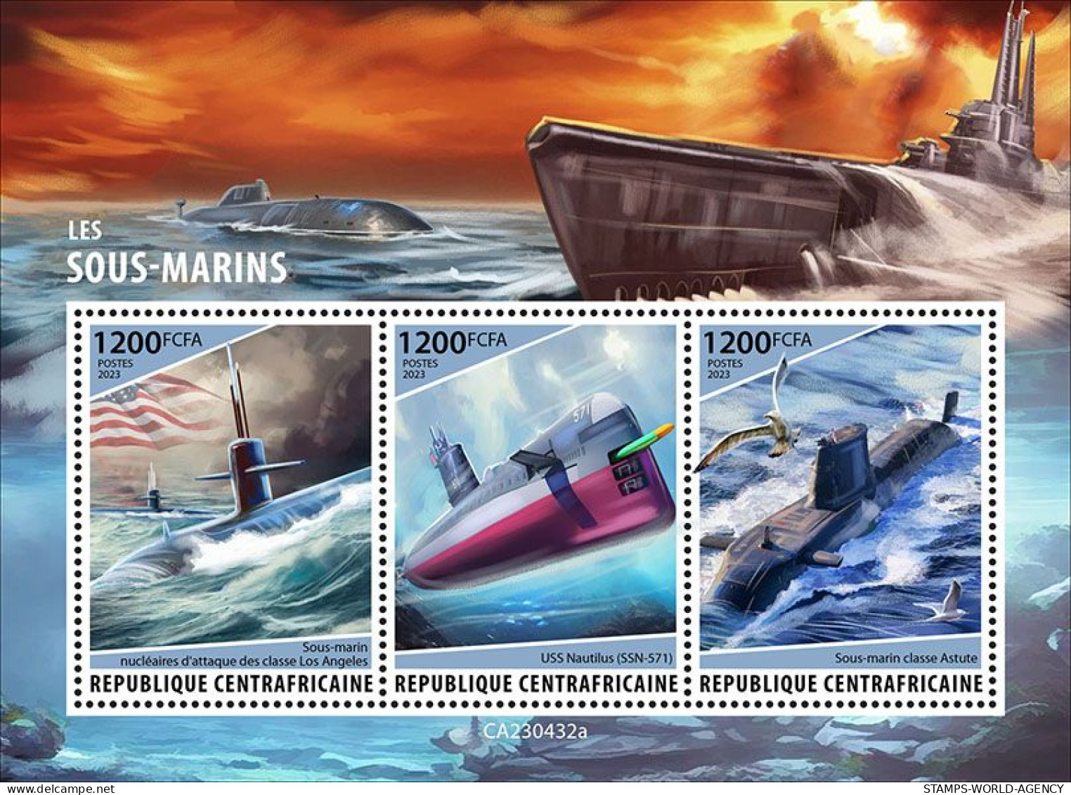 2024-02 - CENTRAL AFRICAN- SUBMARINE               3V  MNH** - Sous-marins