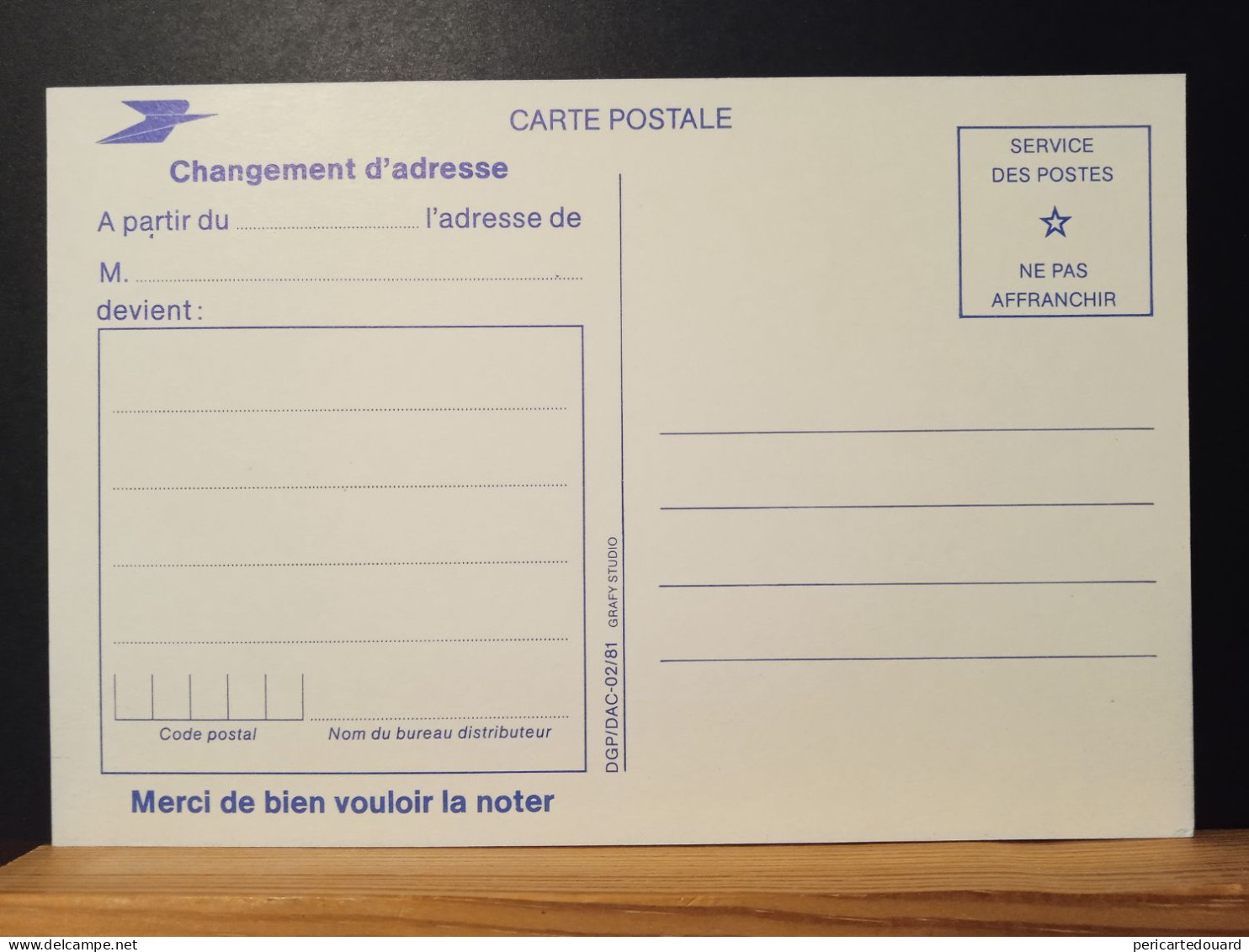 Code Postal. Carte Postale Du Secrétariat D'état Des PTT En Franchise. Neuve - Covers & Documents