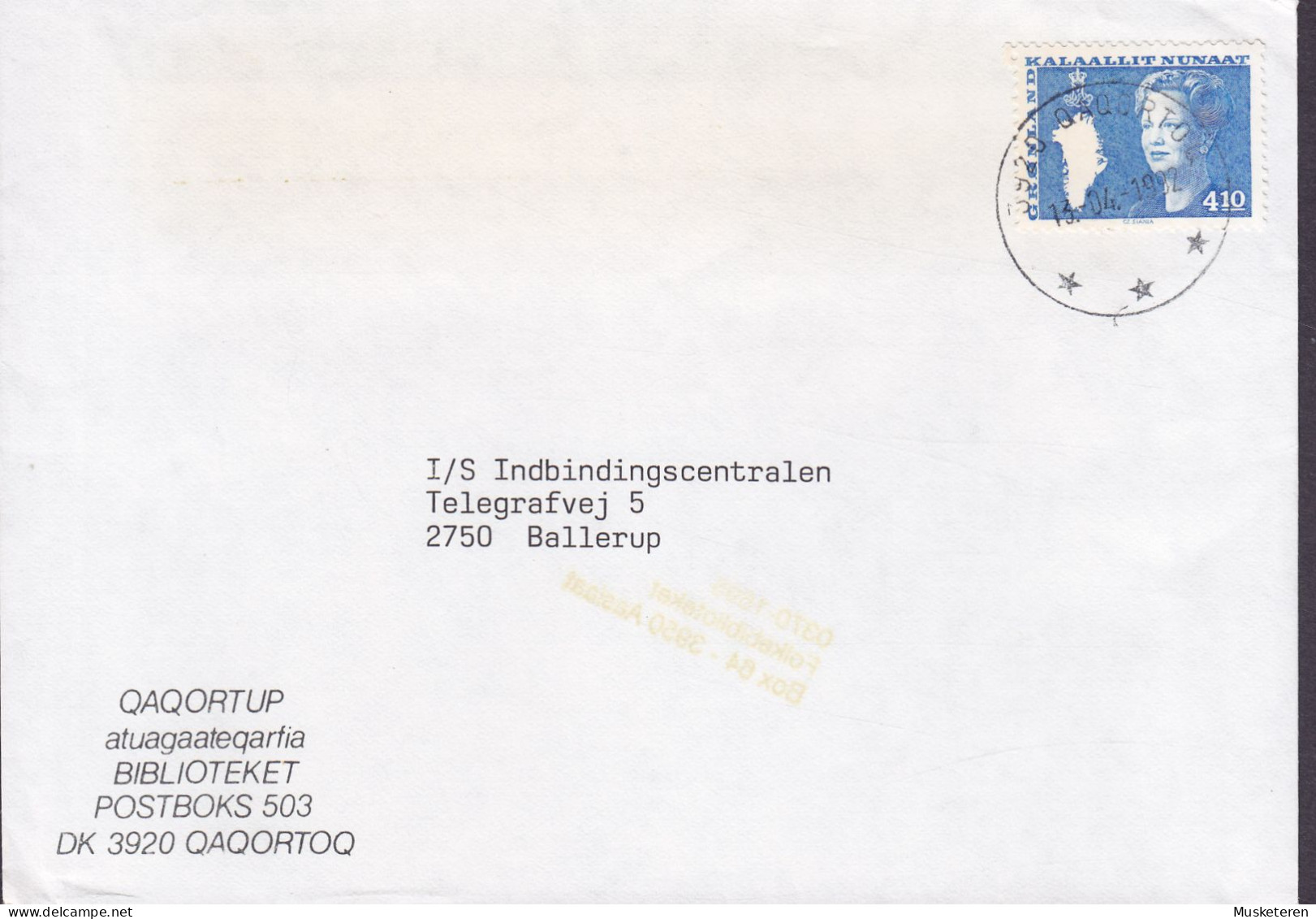 Greenland QAQORTRUP, BIBLIOTEKET, QAQORTOQ 1992 Cover Brief Lettre BALLERUP Denmark 1.40 Kr. Margrethe II. (Cz. Slania) - Covers & Documents