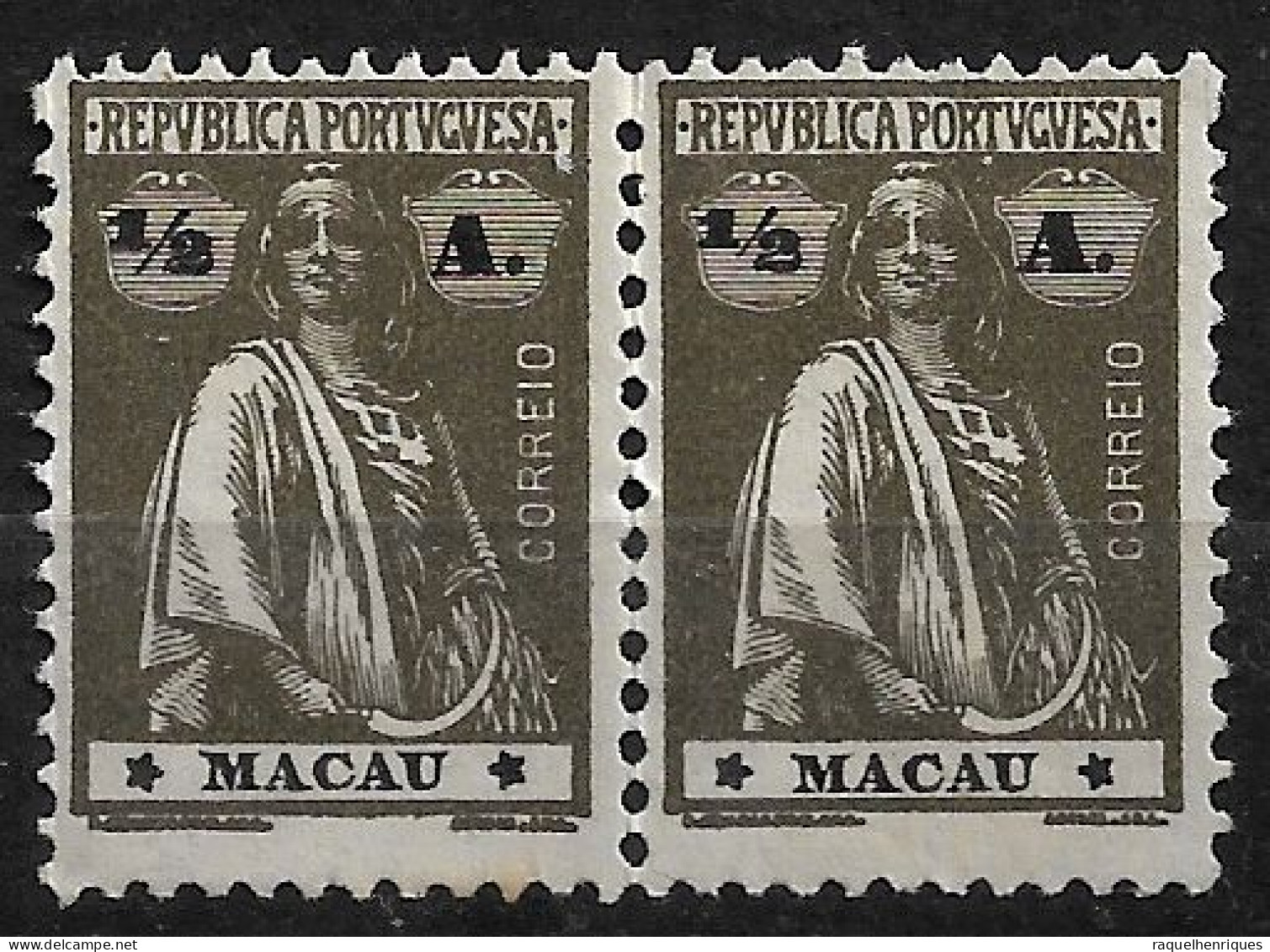 MACAU 1922 CERES 1/2A - 12x11.5 - PAIR M NG (NP#72-P05-L8) - Ungebraucht