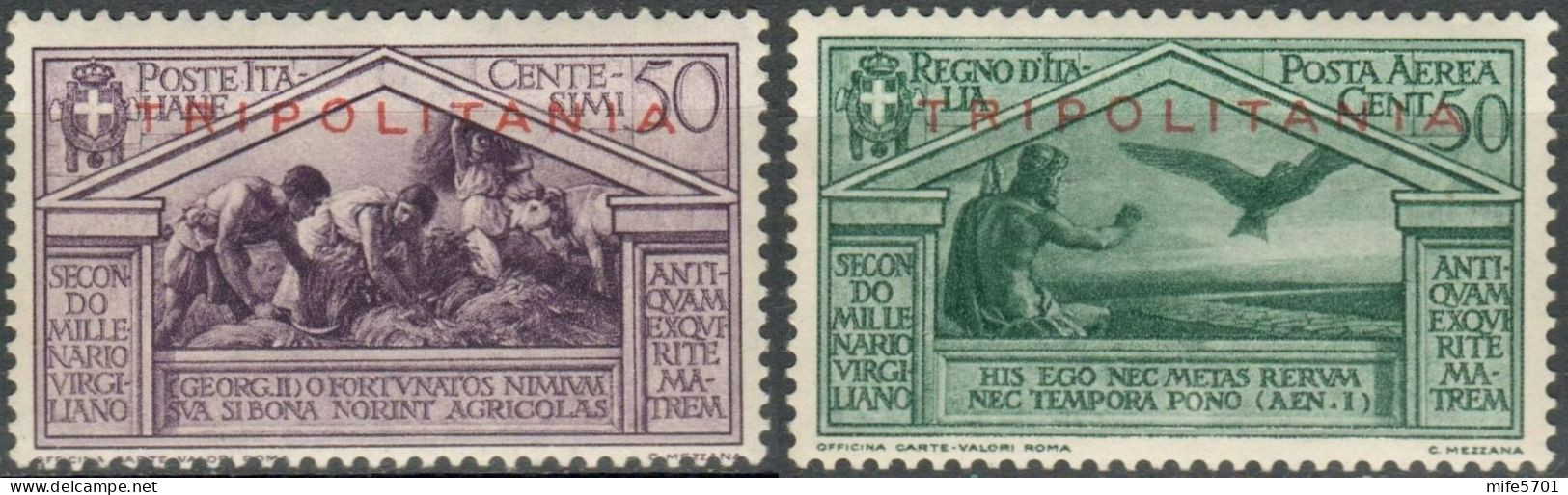 REGNO / COLONIE / TRIPOLITANIA 1930 - BIMILLENARIO NASCITA VIRGILIO C. 50 E 50 P.AEREA SOPRASTAMPATI - MNH SASSONE 82/A4 - Tripolitania