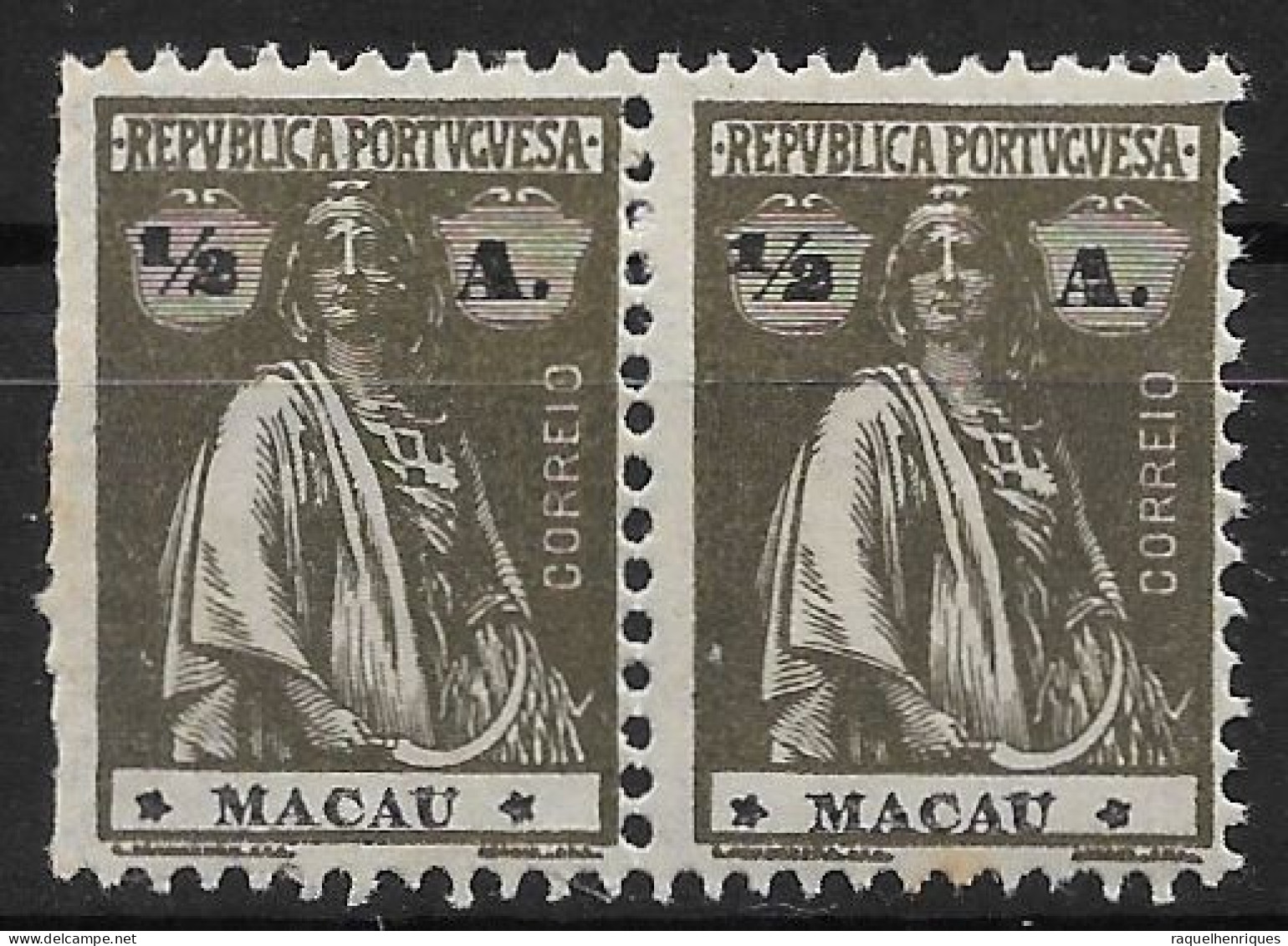 MACAU 1922 CERES 1/2A - 12x11.5 - PAIR M NG (NP#72-P06-L5) - Nuovi