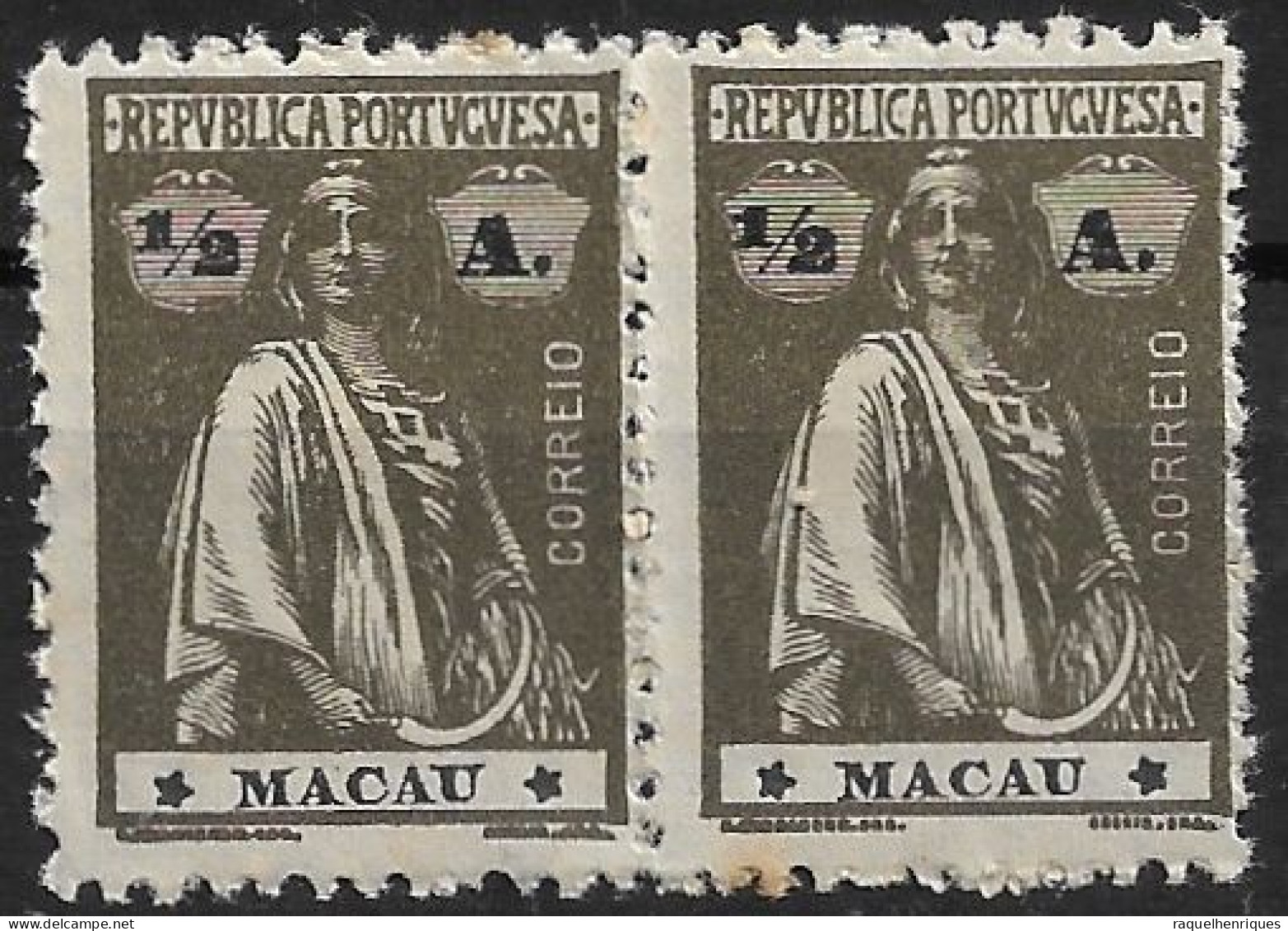 MACAU 1922 CERES 1/2A - 12x11.5 - PAIR M NG (NP#72-P06-L6) - Nuevos