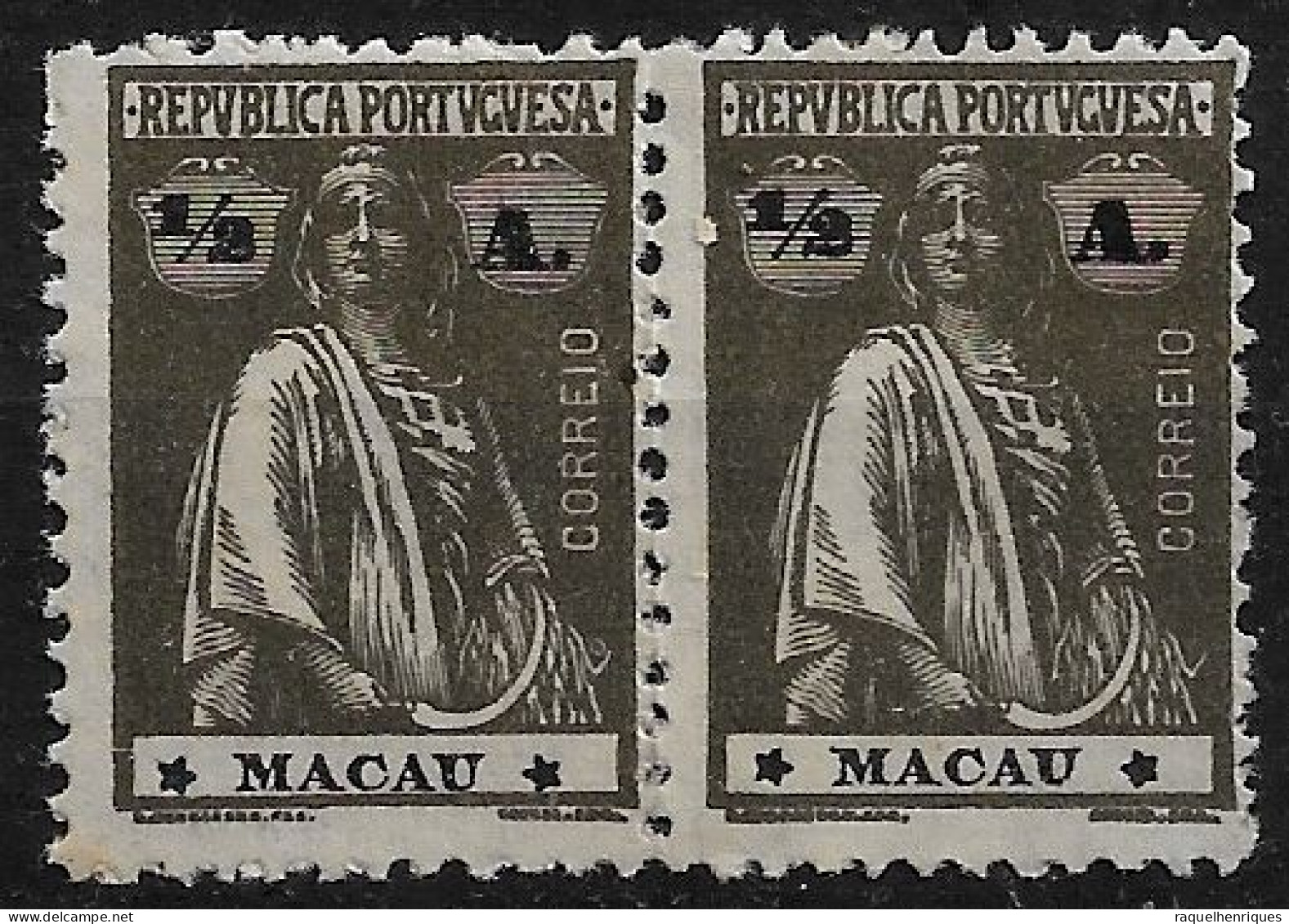 MACAU 1922 CERES 1/2A - 12x11.5 - PAIR M NG (NP#72-P06-L7) - Nuevos