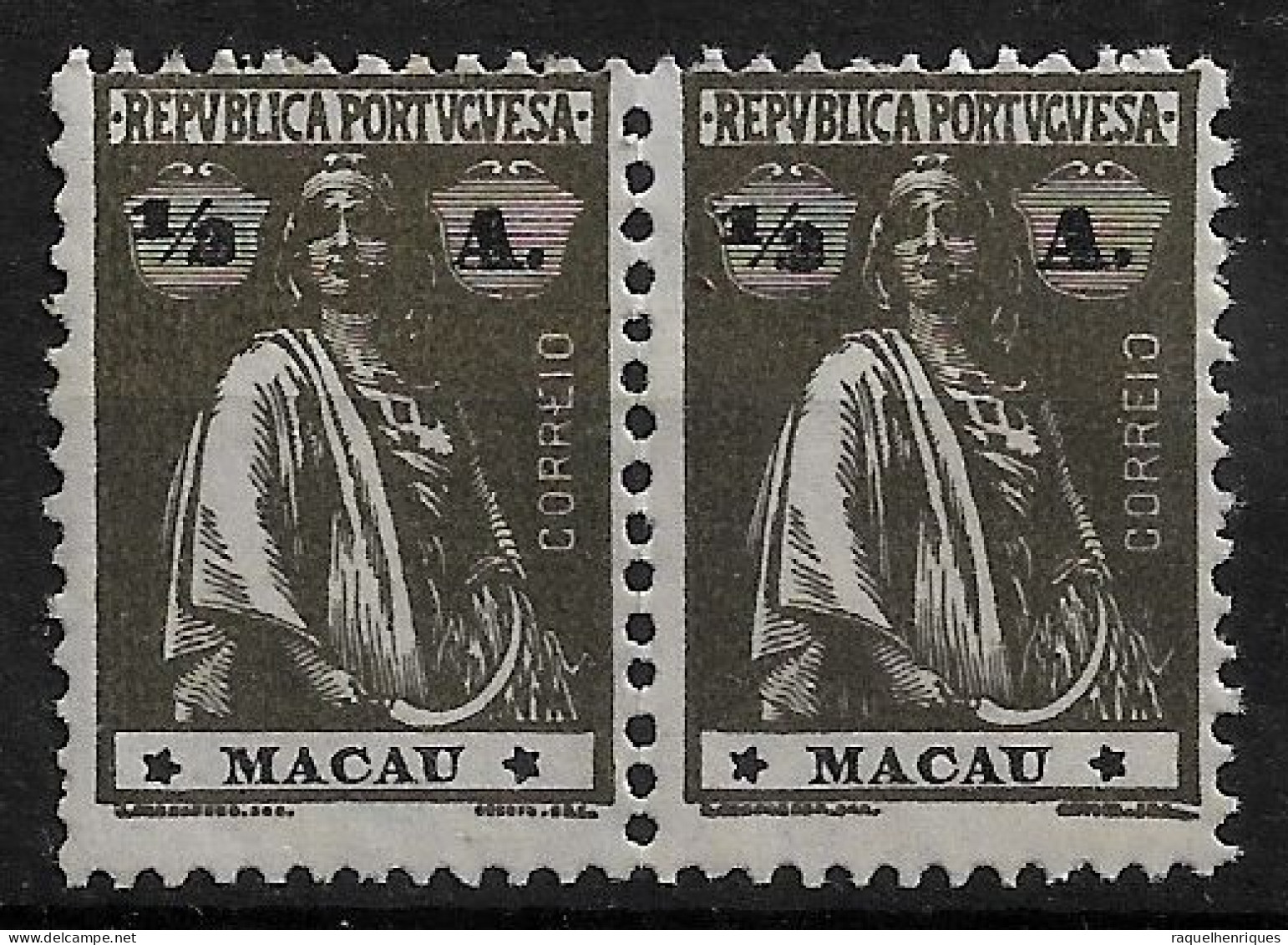 MACAU 1922 CERES 1/2A - 12x11.5 - PAIR M NG (NP#72-P06-L7) - Nuovi