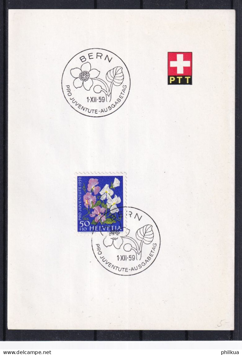 Pro Juventute Zumst. 182 / Mi. 691 Schweiz 1959 - Gartenwicken (Lathyrus Odoratus)  - PTT Faltblatt ET-Sonderstempel - Covers & Documents
