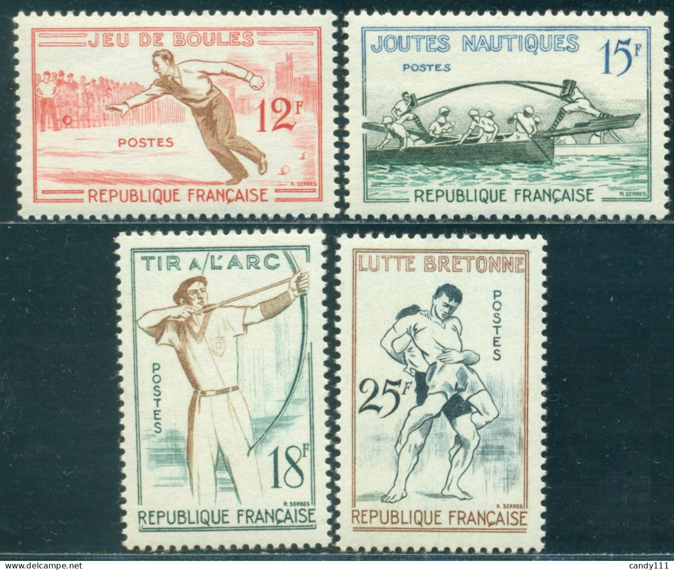 1958 Sports,Archery,Breton Wrestling,Jousting,Petanque Game,France,1197 ,MNH - Ringen