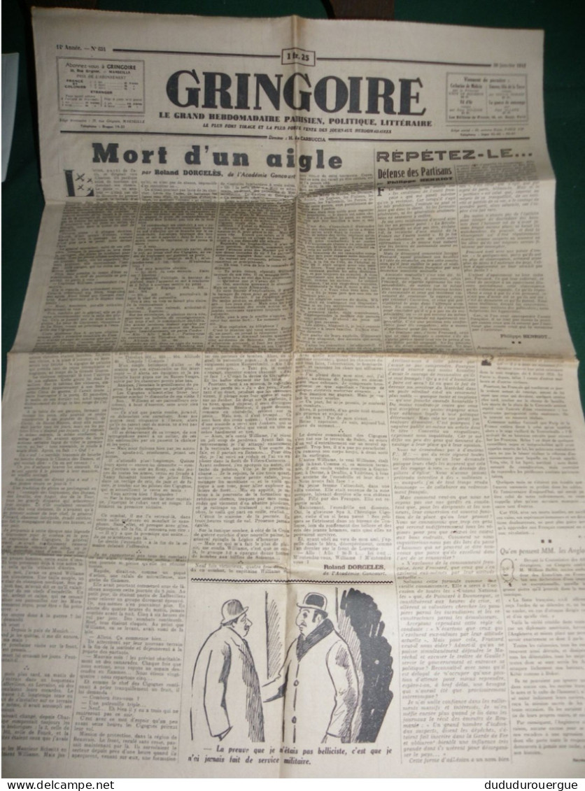 2° GUERRE MONDIALE , LA COLLABORATION ET LA PRESSE , GRINGOIRE DU 30 JANVIER 1941 - French