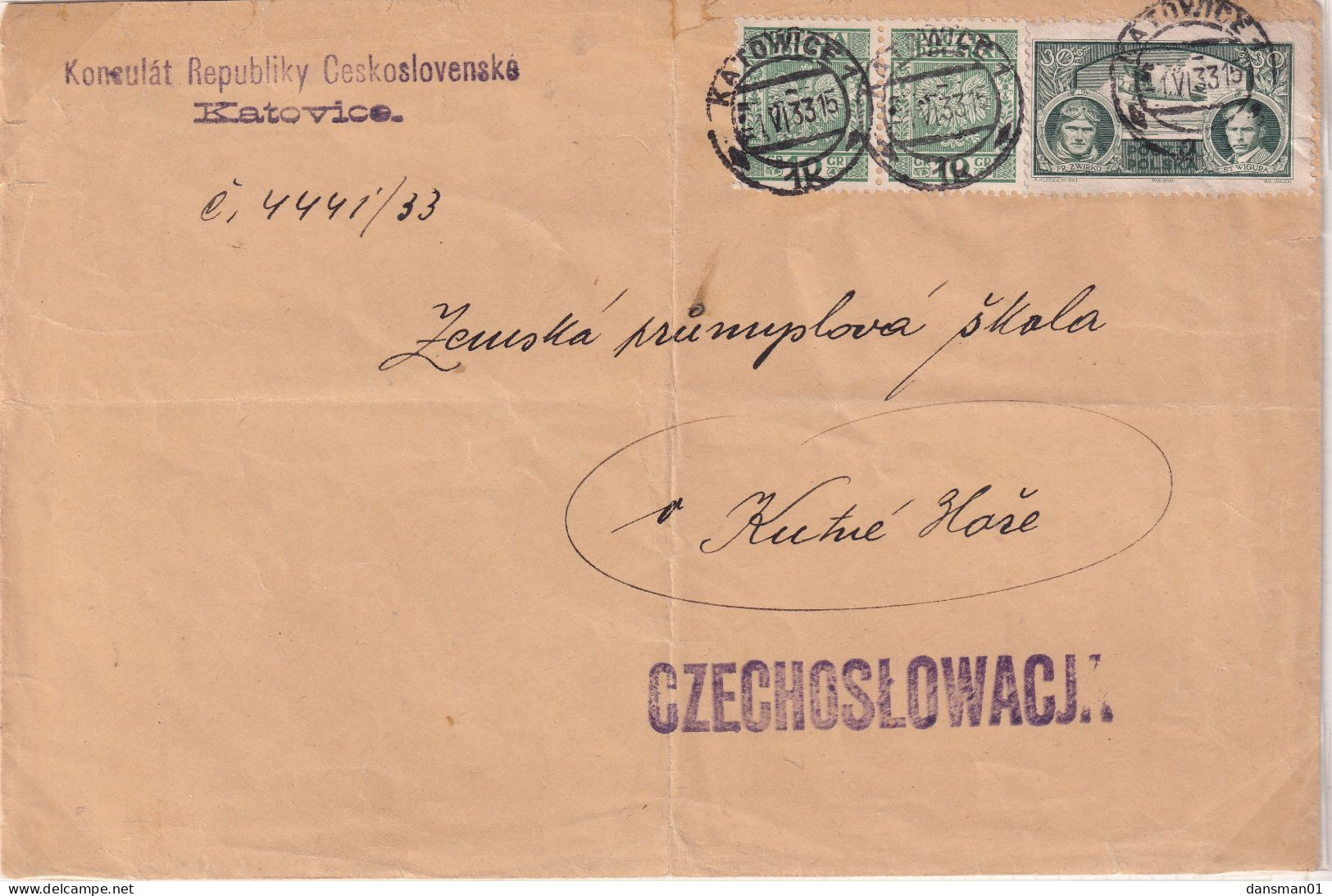 Poland 1933 Challenge Fi 259 Czechoslovakia Consulate (1.VI.33) - Lettres & Documents