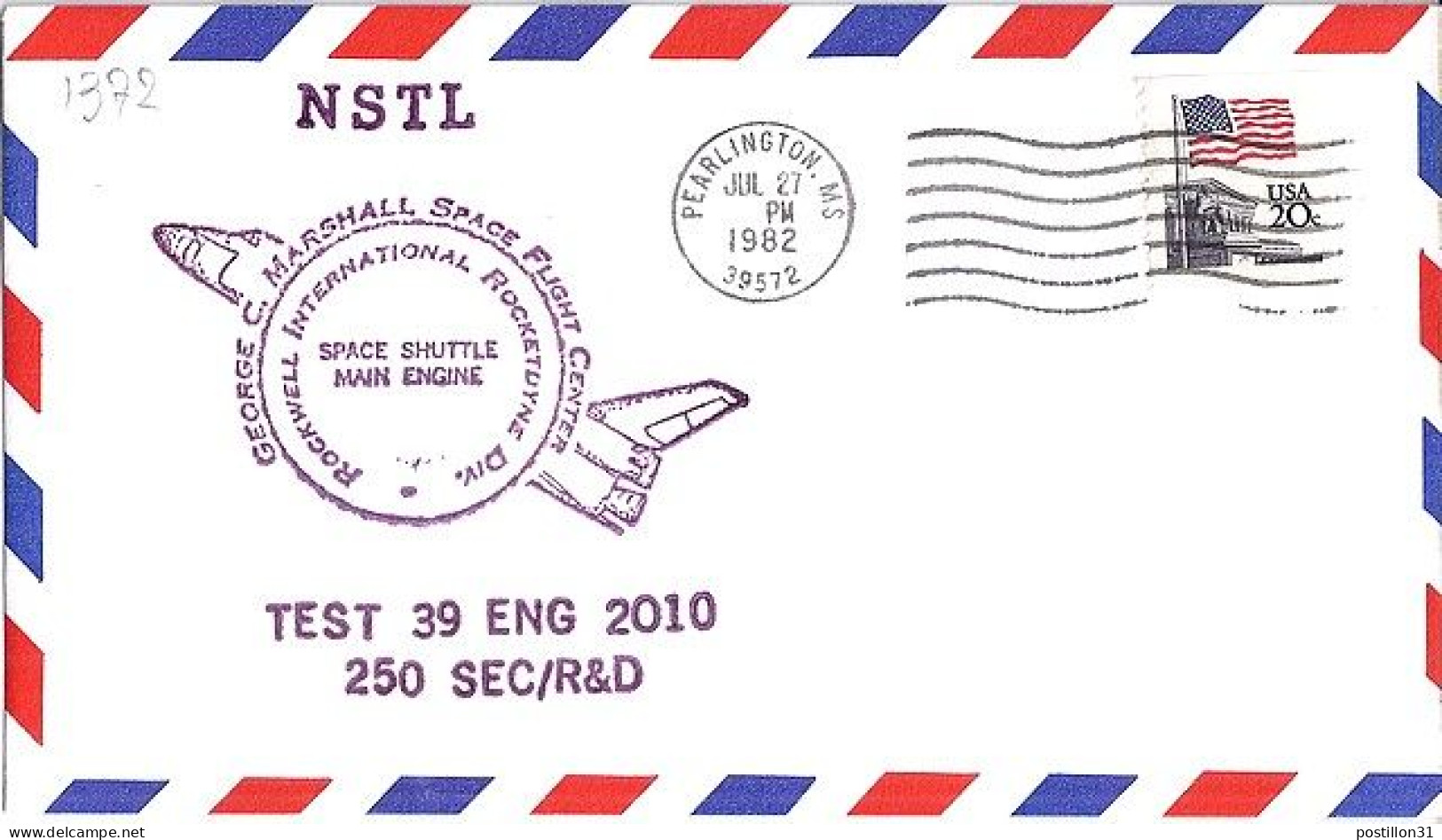 USA-AERO N° 1372 S/L.DE PEARLINGTON/27.7.82  THEME: NAVETTE SPACIALE - 3c. 1961-... Lettres