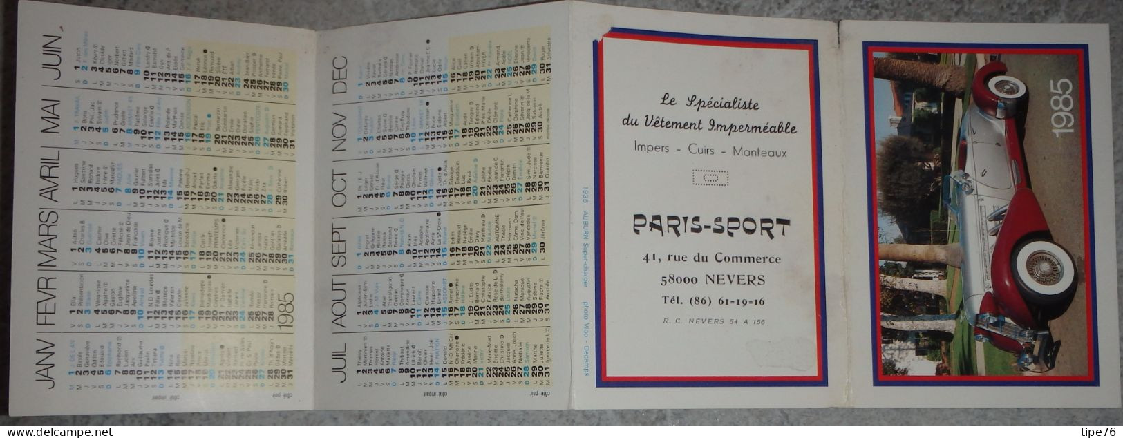 Petit Calendrier De  Poche 1985 Voiture Auburn - Nevers Nièvre - Signalisation Routière - 4 Volets - Petit Format : 1981-90