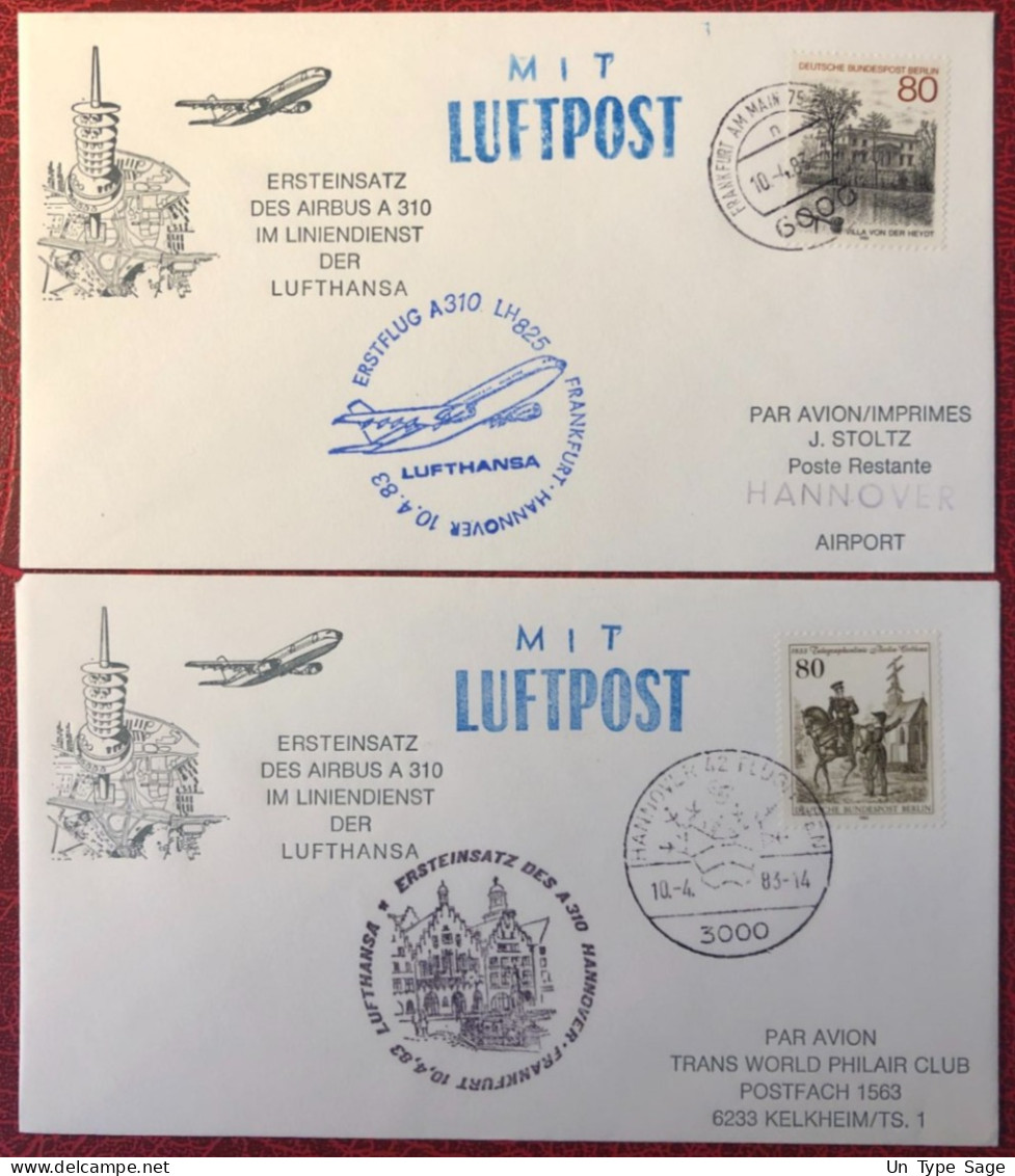 Allemagne, LUFTHANSA Premier Vol HANNOVER / FRANKFURT 10.4.1983 - 2 Enveloppes - (A1472) - First Flight Covers