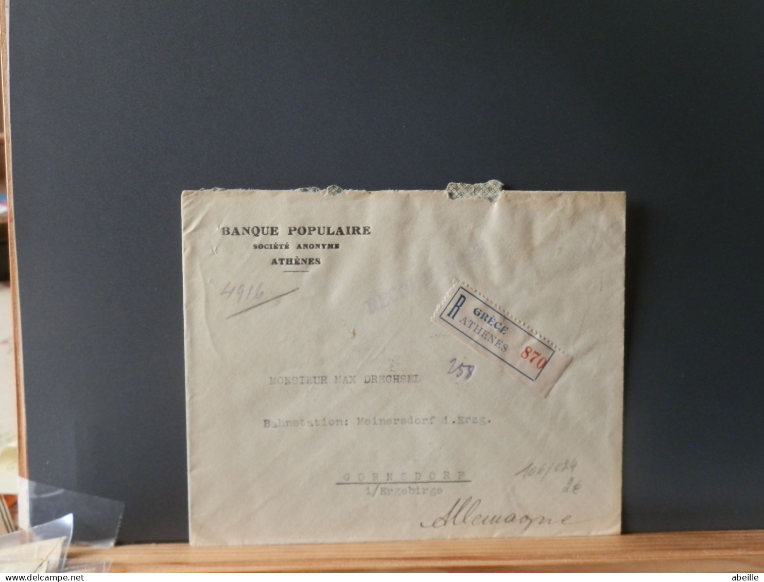 106/0324   LETTRE RECOMM. GREECE  POUR ALLEMAGNE 1927 - Brieven En Documenten