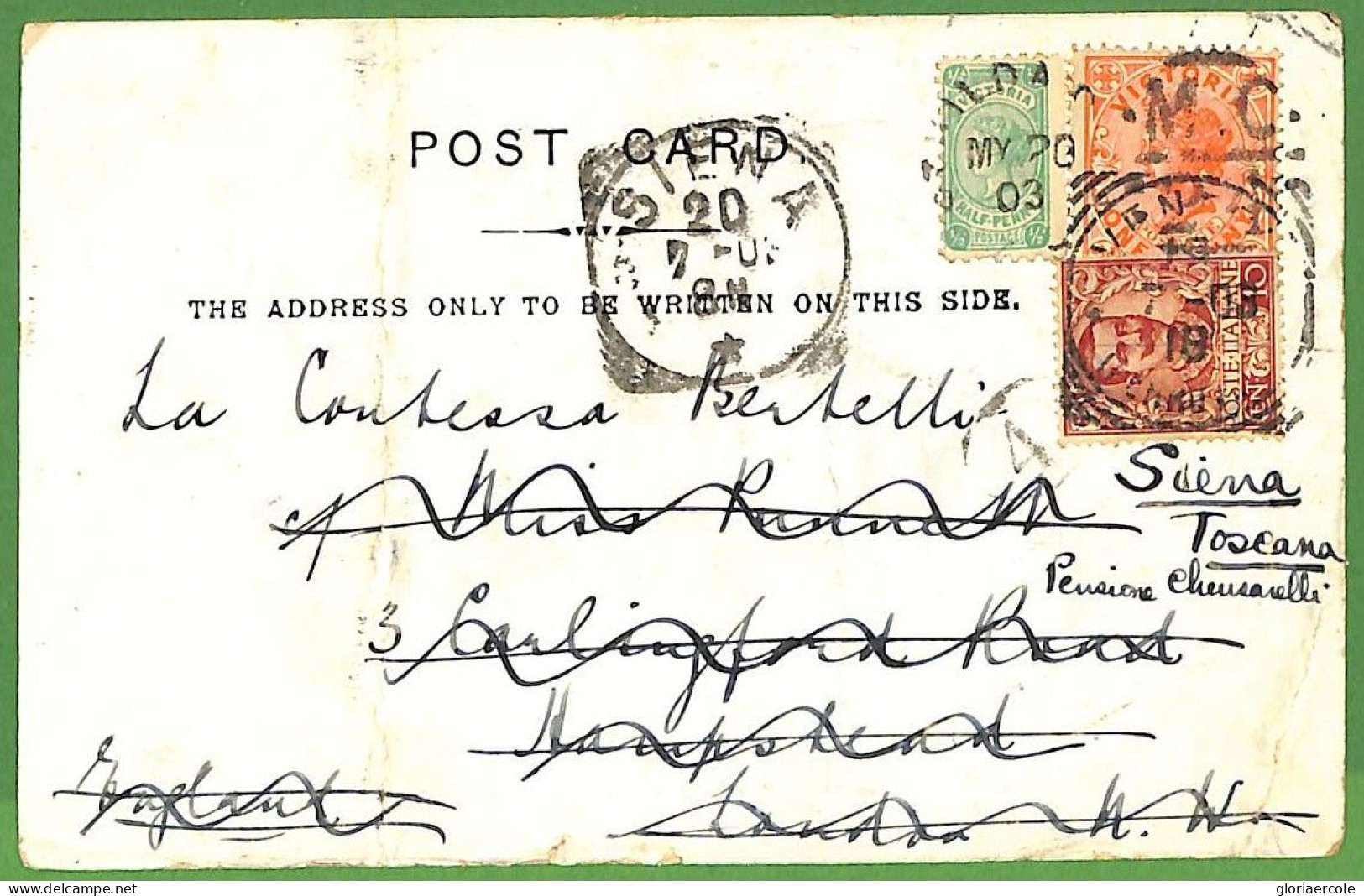 P1007 - Australia VICTORIA - Postal History - Postcard From ST KILDA To Italy REDIRECTED Mixed Franking 1903 - Cartas & Documentos