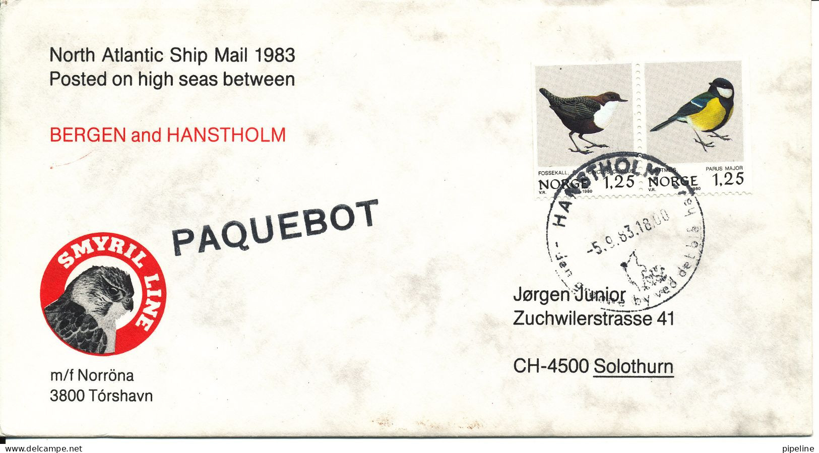 Norway Cover Paquebot Smyril Line 5-9-1983 Posted On High Seas Between Bergen And Hanstholm - Cartas & Documentos