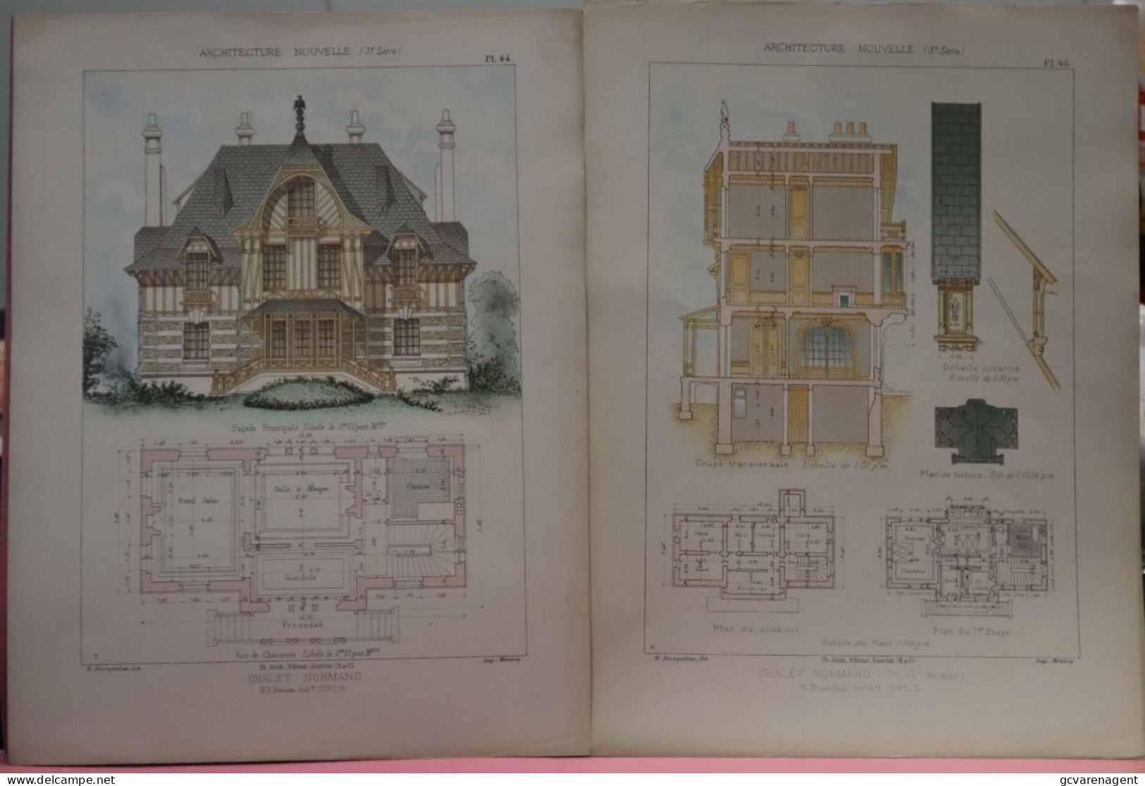 2 PLANS =   CHALET NORMAND  -  Mr. BRANDON  ARCHITECTE   37 X 28 CM  VOIR LES IMAGES ÉTAT DES PLANS - Architectuur