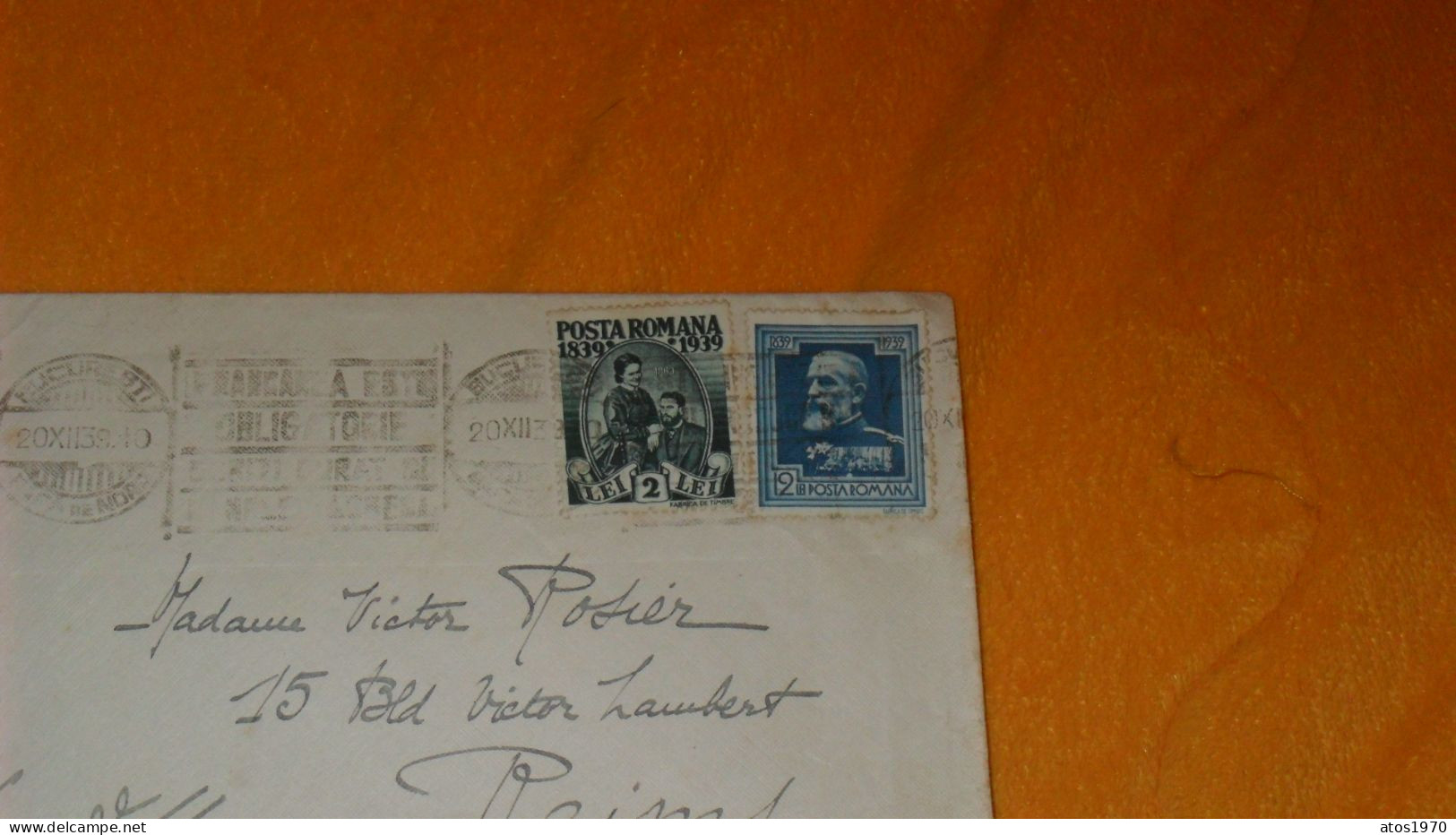 ENVELOPPE ANCIENNE DE 1939../ CACHETS BUCURESTI GARE DE NORD ?..POUR REIMS + TIMBRES X2 - Briefe U. Dokumente