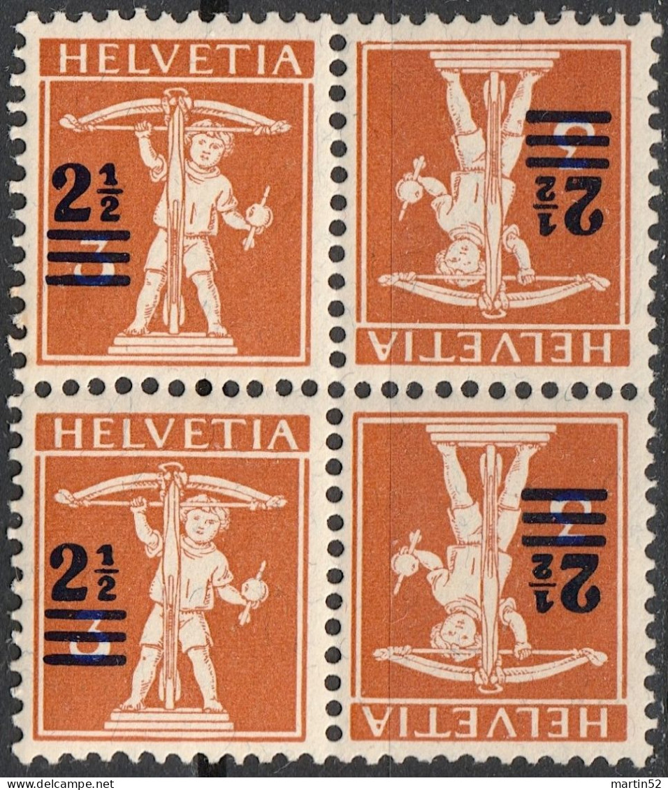 Schweiz Suisse 1921: Fils De Tell (2 1/2== C Auf 3 C) Kehrdruck / Tête-bêche Zu+Mi K13 ** Postfrisch MNH (Zu CHF 5.00) - Tête-bêche