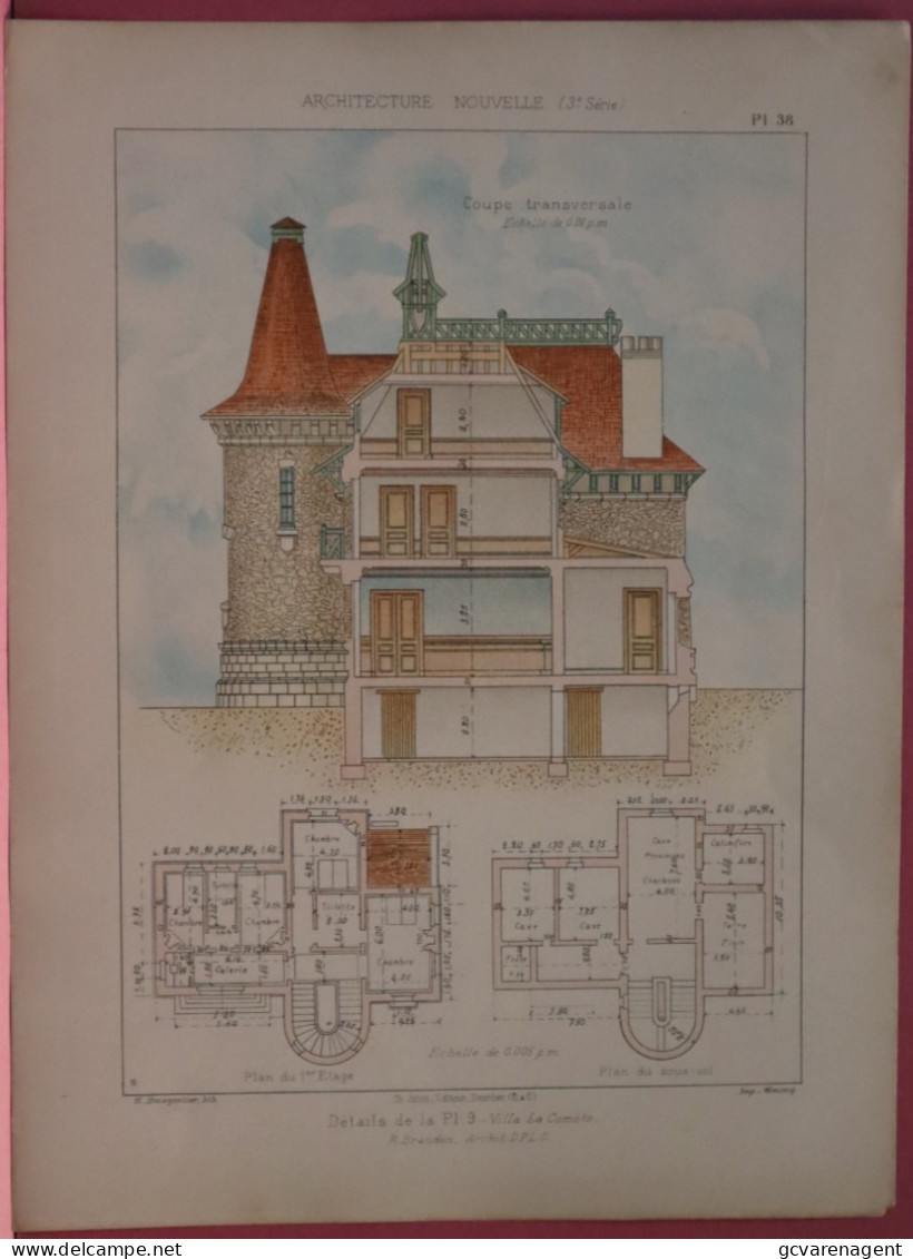 PLAN =   VILLA LA COMETE            37 X 28 CM  VOIR IMAGES ÉTAT DES PLANS - Architektur