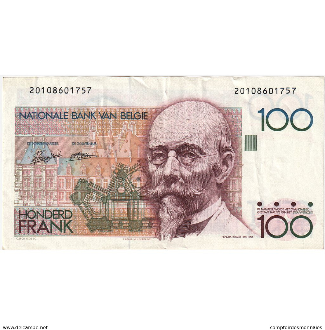 Belgique, 100 Francs, Undated (1982-94), KM:142a, TTB - 100 Francs