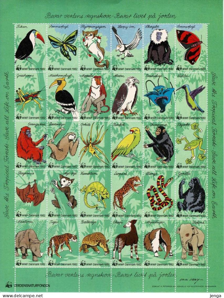 Denmark WWF 1982.  Sheet With 30 Labels; Preserve Rain Forest And Life On Earth; MNH(**). - Sonstige & Ohne Zuordnung