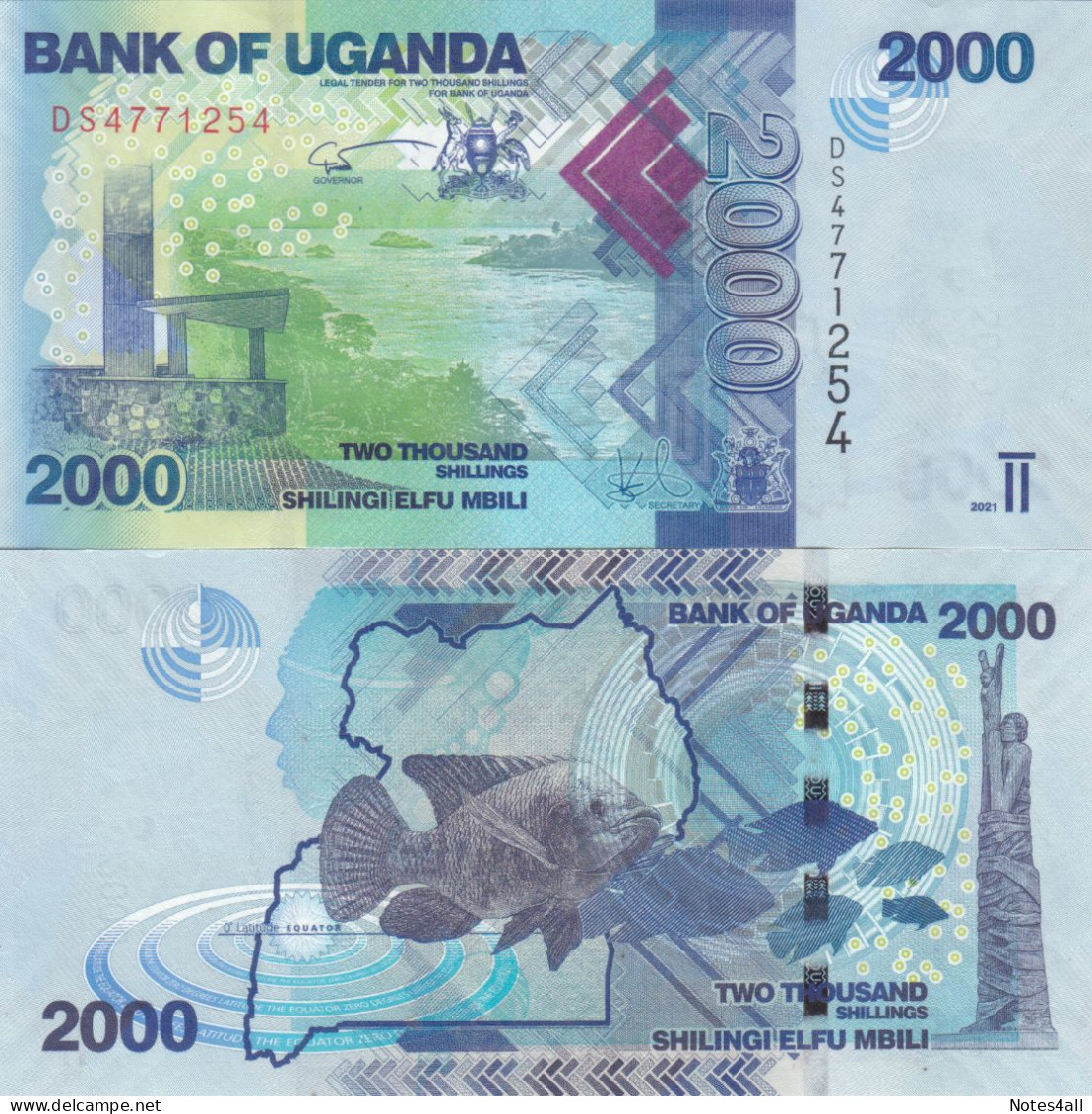 UGANDA 2000 SHILINGS 2021 P- 50 Lot X5 UNC - Burundi